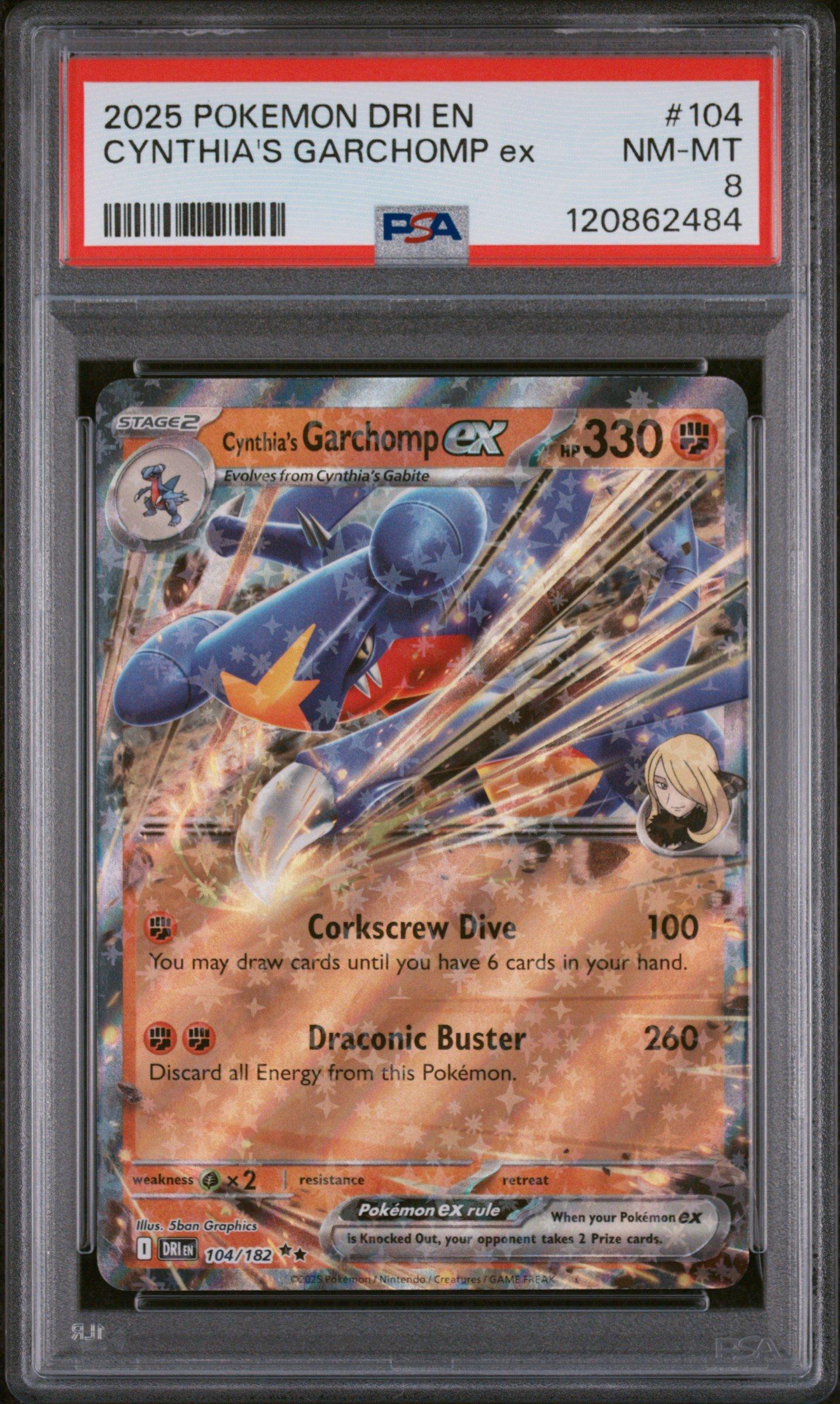 2025 Pokemon Dri En-destined Rivals 104 Cynthia's Garchomp Ex PSA