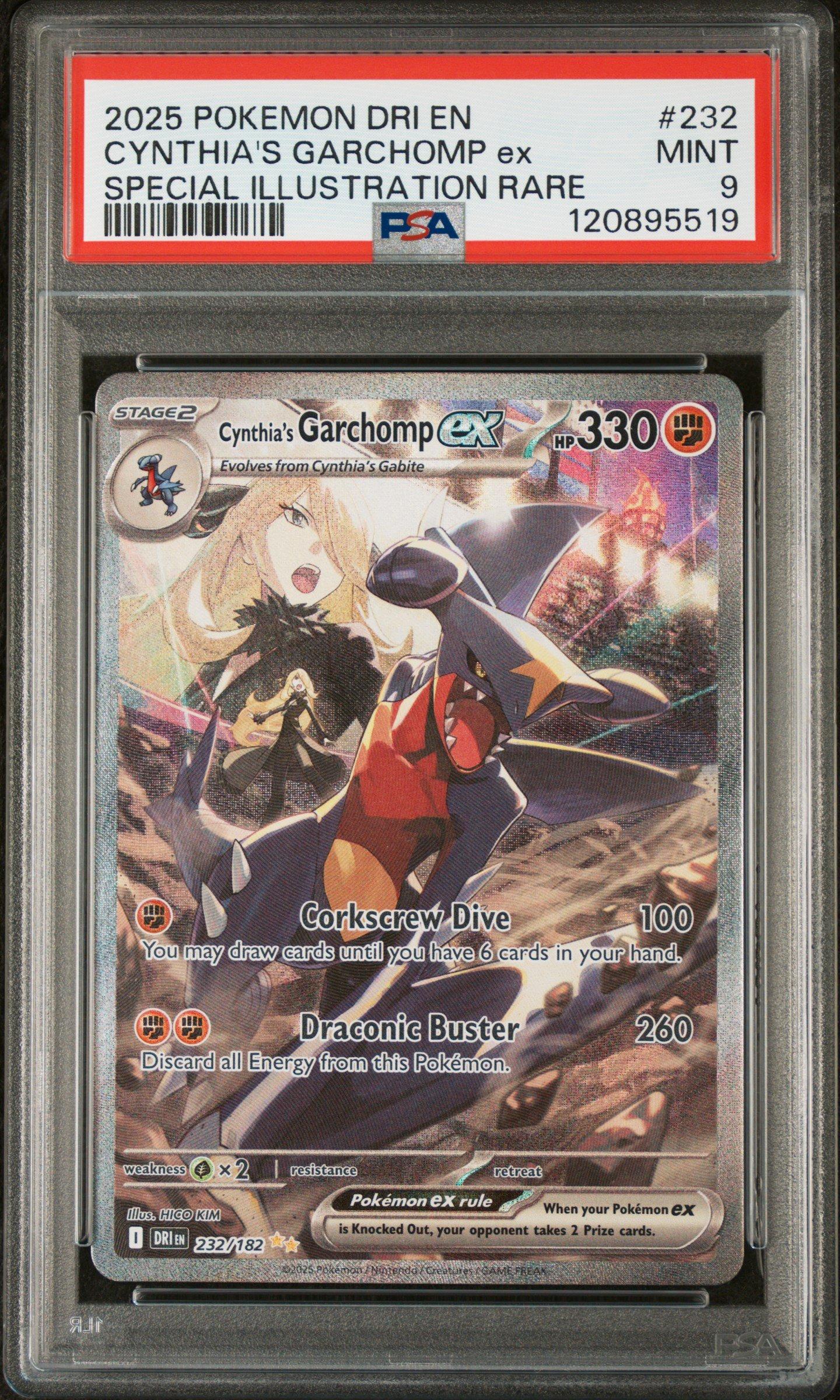 2025 Pokemon Dri En-destined Rivals 232 Cynthia's Garchomp Ex Special Illustration Rare PSA