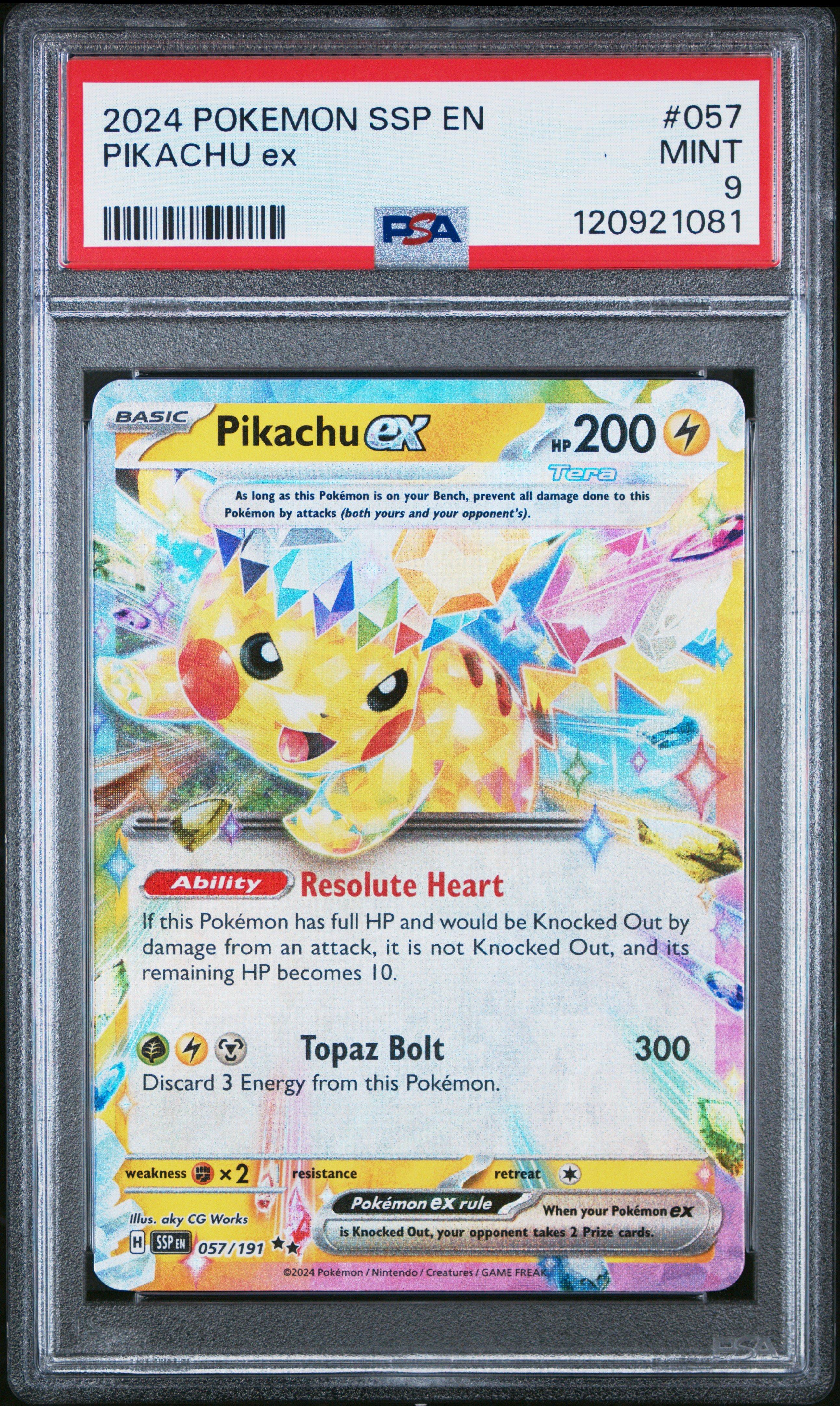 ポケモンカードゲーム 2024 Pikachu ex SPECIAL ART RARE PSA10 2024 Pokemon Ssp En-surging Sparks 057 Pikachu Ex PSA 9
