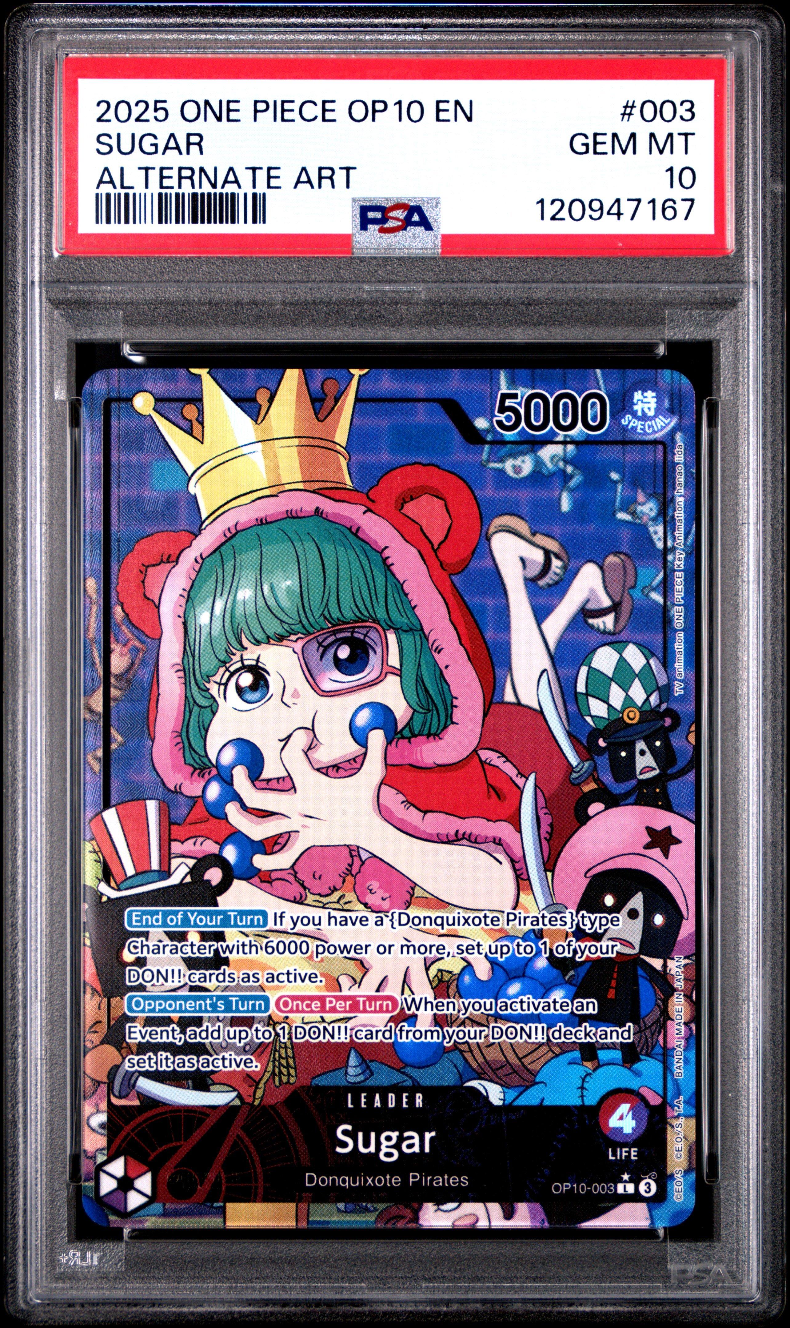 2025 One Piece Op10-royal Blood 003 Sugar Alternate Art PSA 10