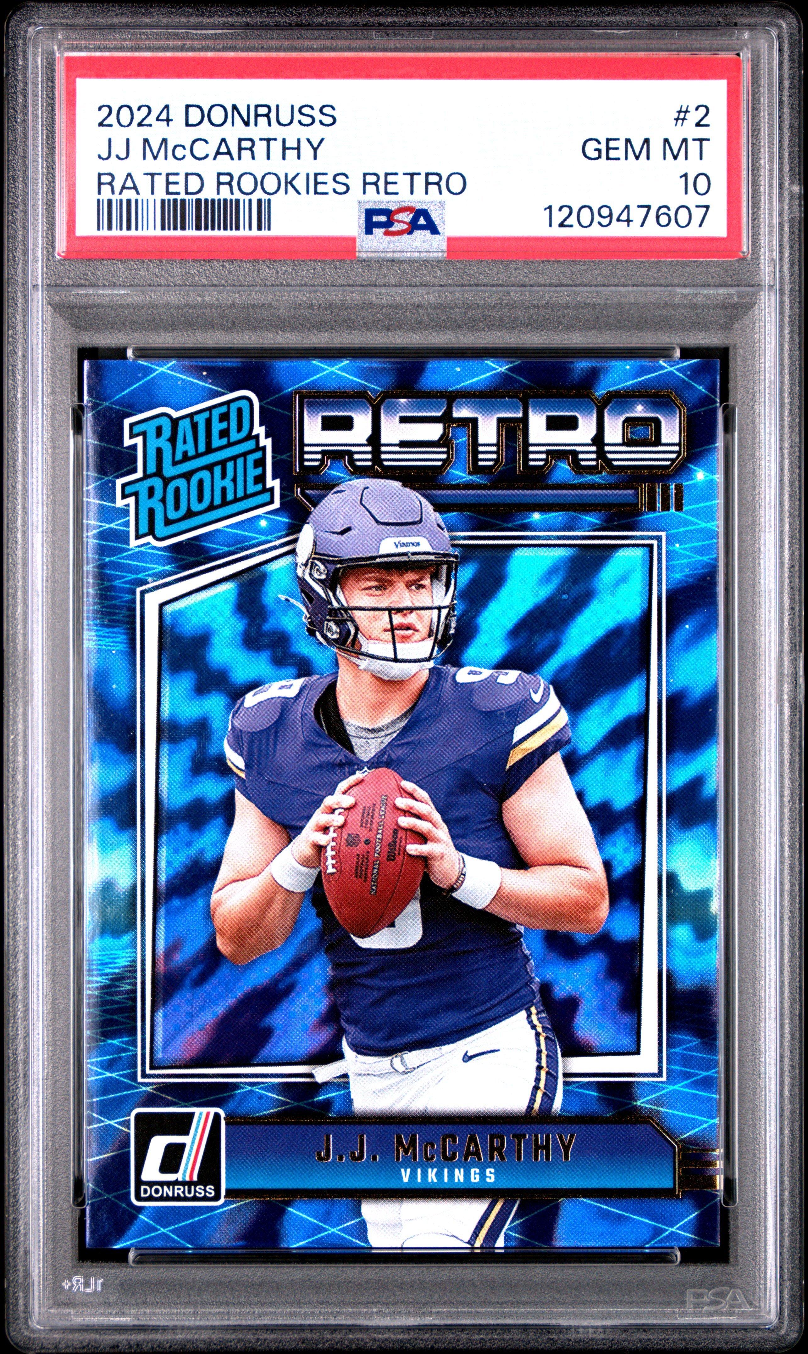 2024 Panini Donruss Rated Rookies Retro 2 Jj Mccarthy PSA 10