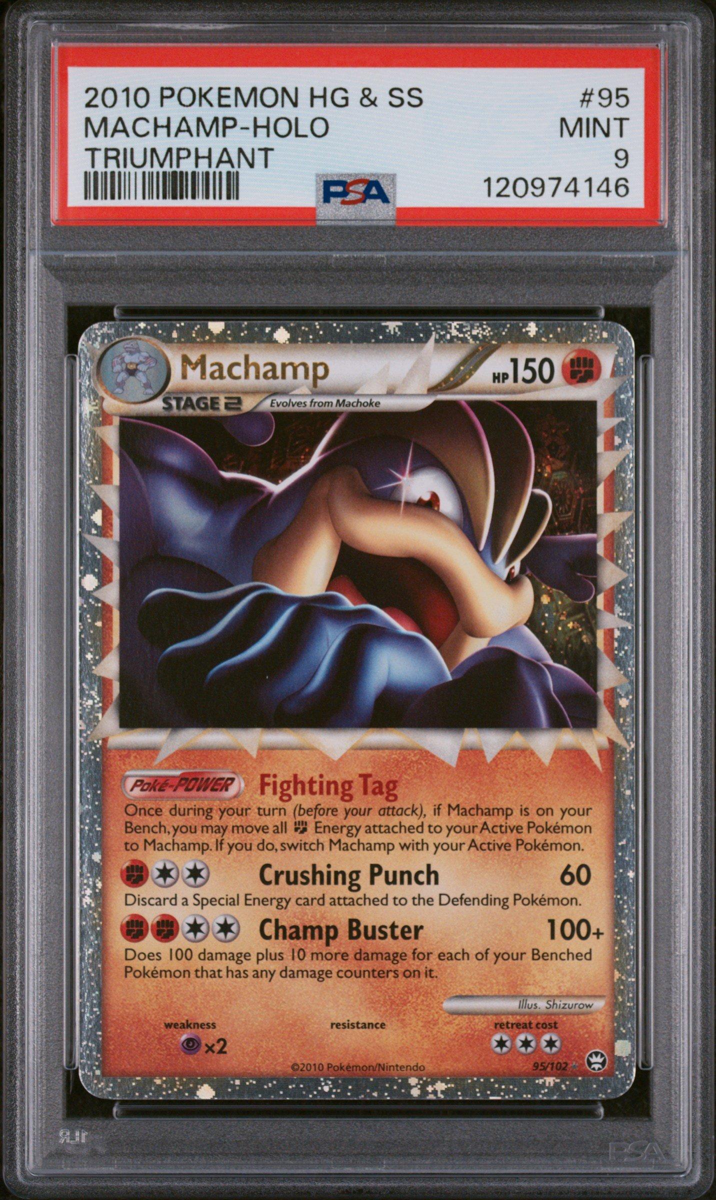 2010 Pokemon Heartgold & Soulsilver Triumphant 95 Machamp-holo PSA 9