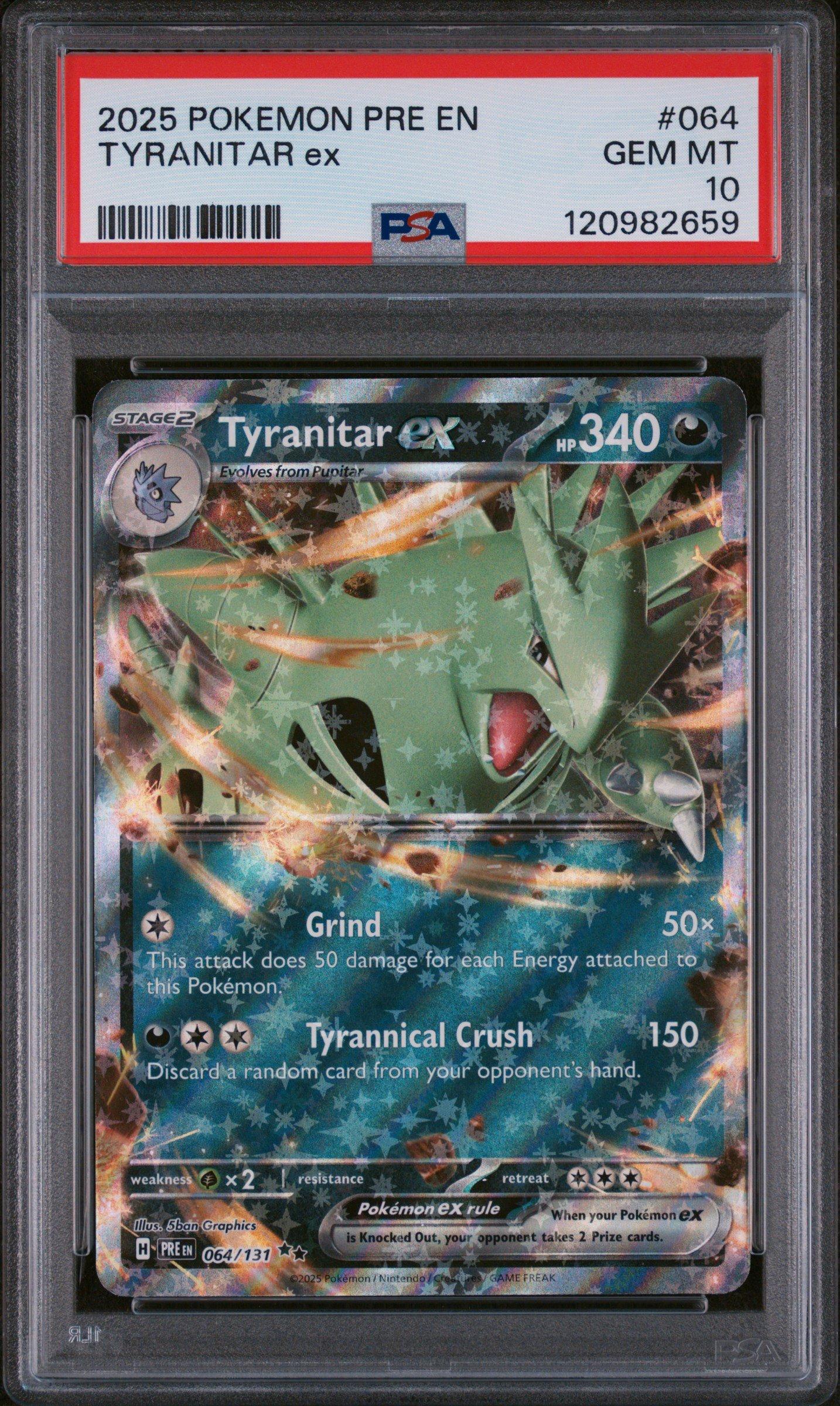 2025 Pokemon Pre En-prismatic Evolutions 064 Tyranitar Ex PSA 10