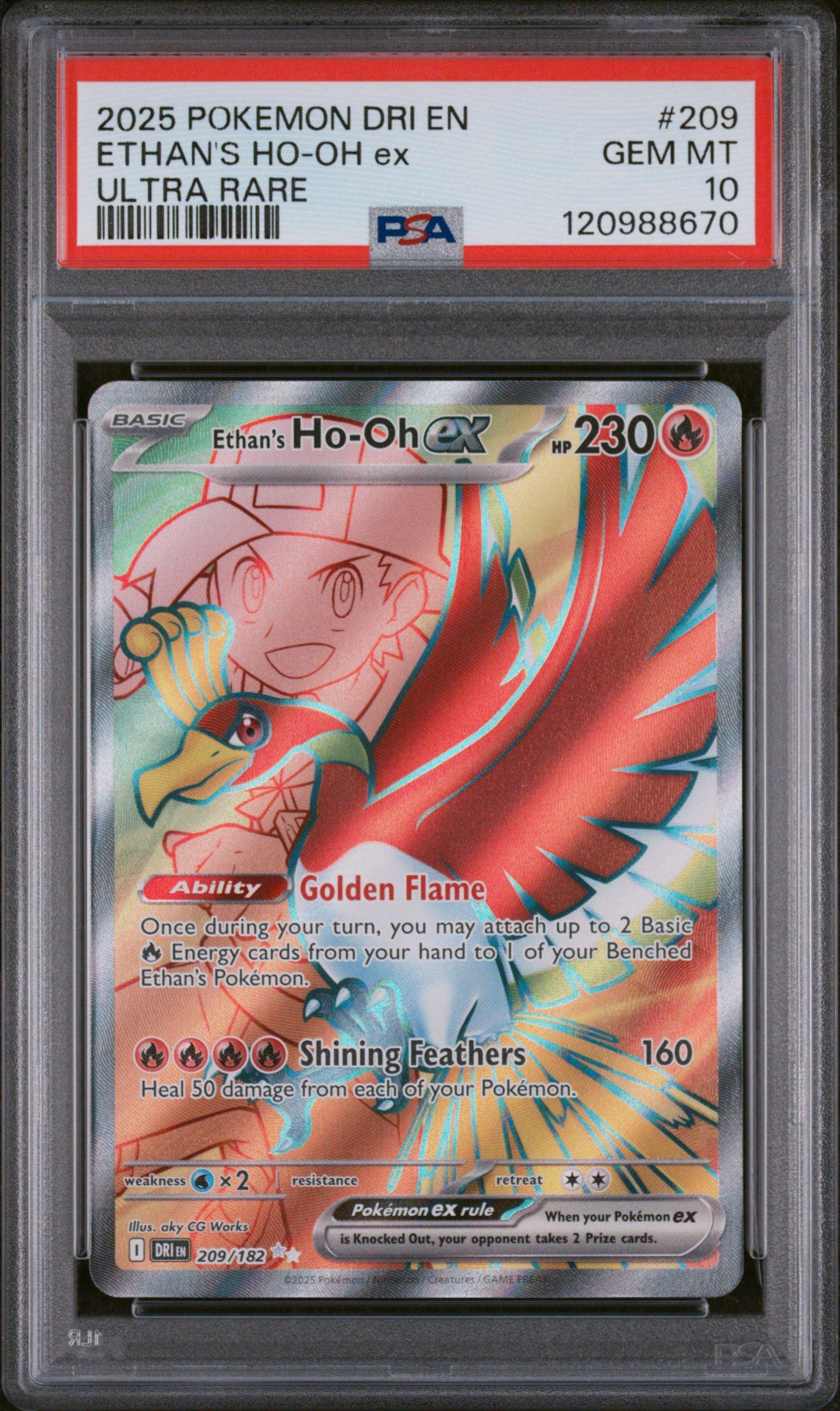2025 Pokemon Dri En-destined Rivals 209 Ethan's Ho-oh Ex Ultra Rare PSA