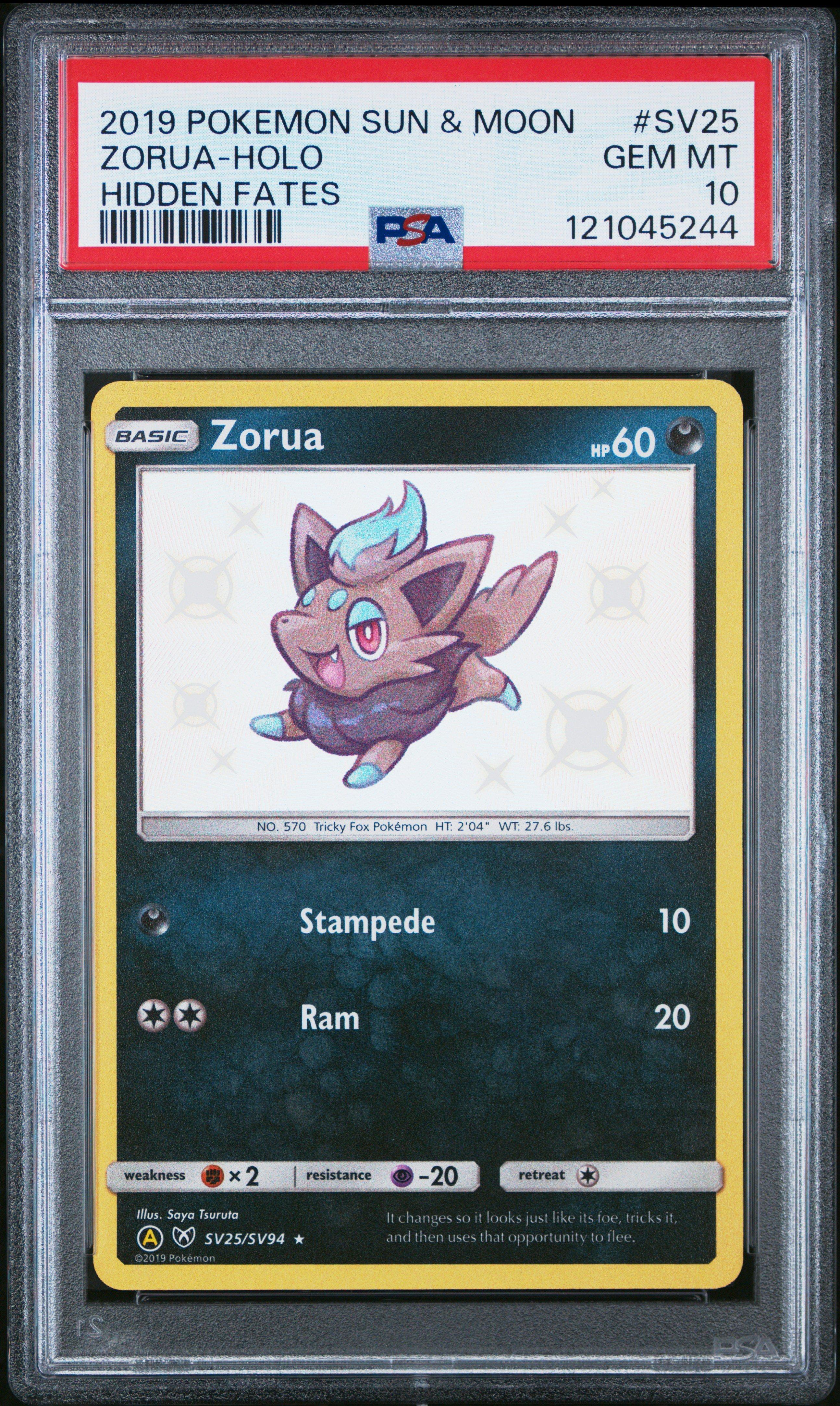 2019 Pokemon Sun & Moon Hidden Fates Sv25 Zorua-holo PSA 10