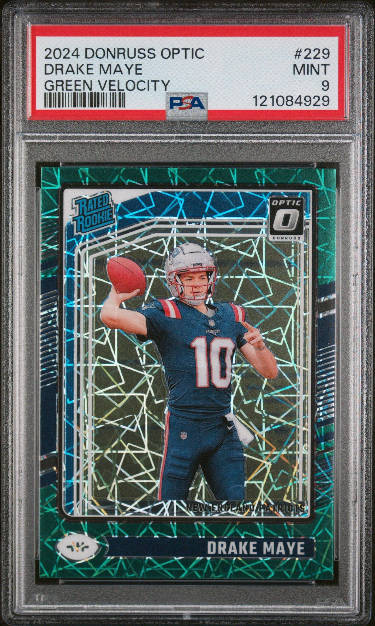 2024 Panini Donruss Optic 229 Drake Maye Green Velocity PSA 9