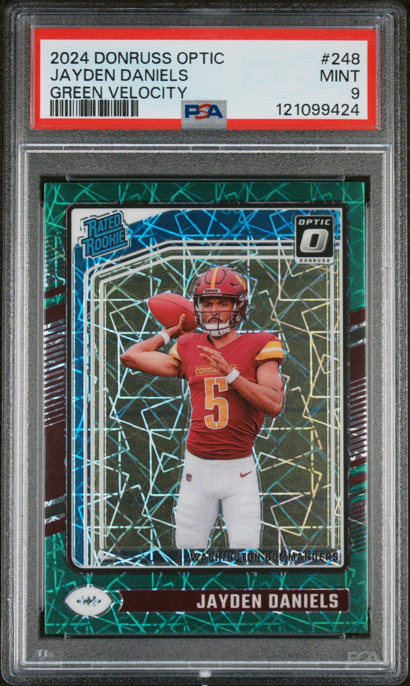 2024 Panini Donruss Optic 248 Jayden Daniels Green Velocity PSA 9