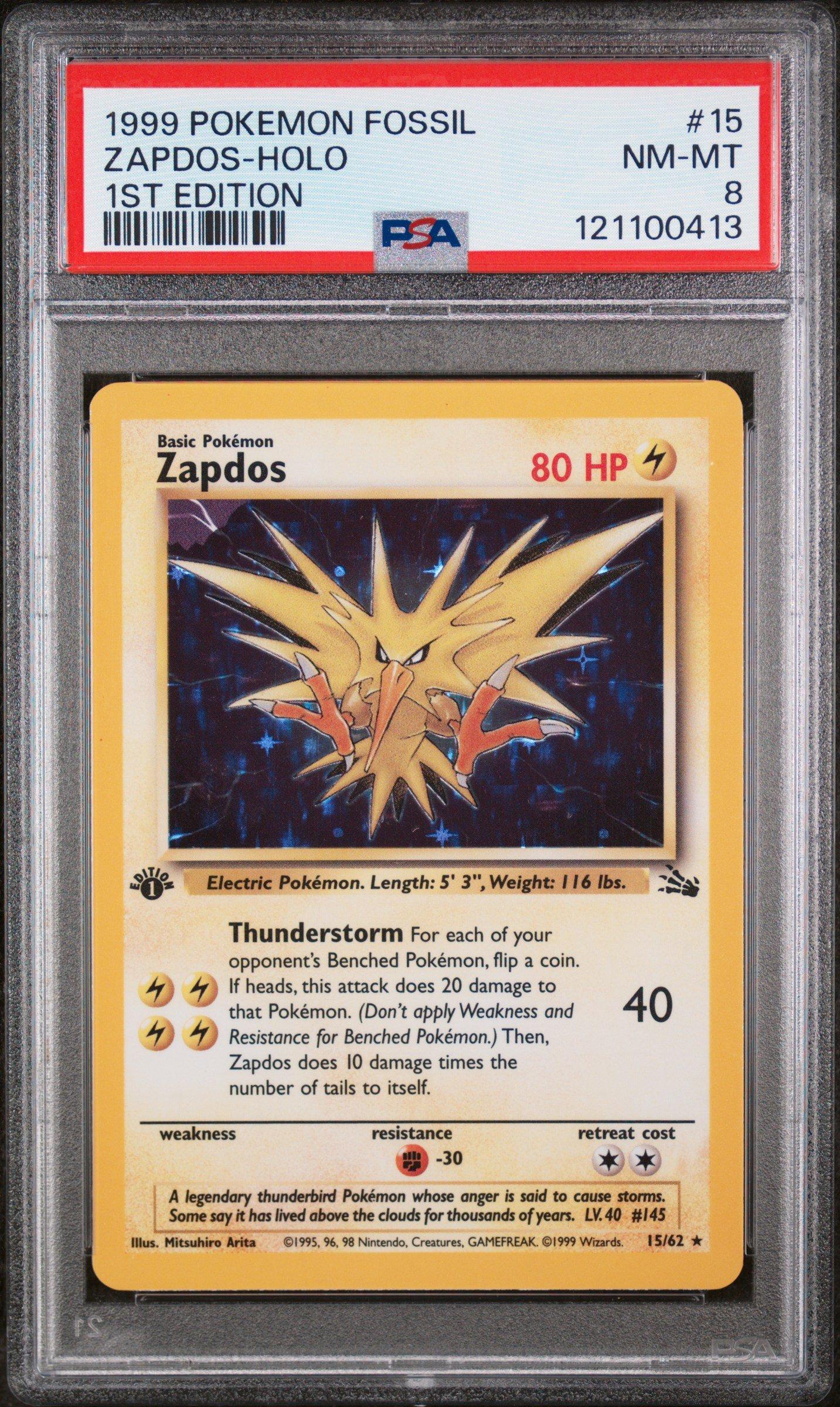 1999 Pokemon Fossil 15 Zapdos-holo 1st Edition PSA 8 Graded Card