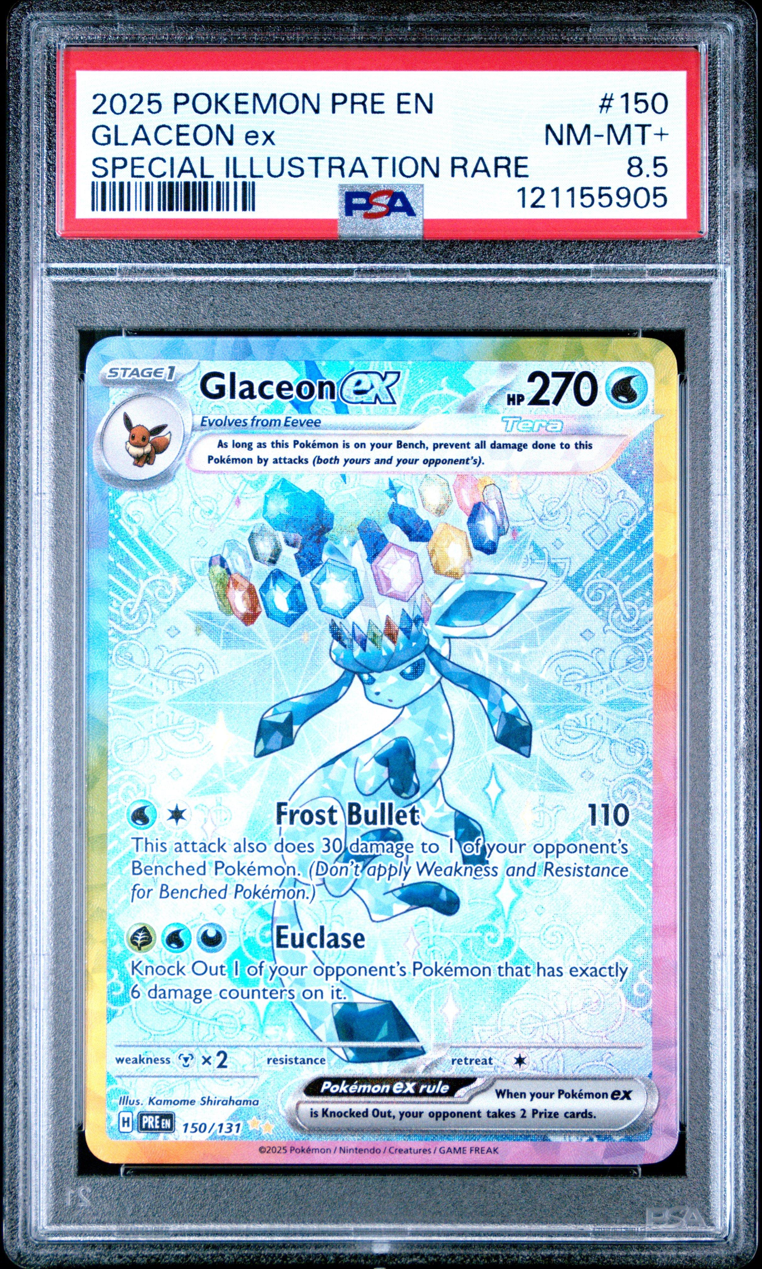 2025 Pokemon Pre En-prismatic Evolutions 150 Glaceon Ex Special Illustration Rare PSA NM-MT+ 8.5
