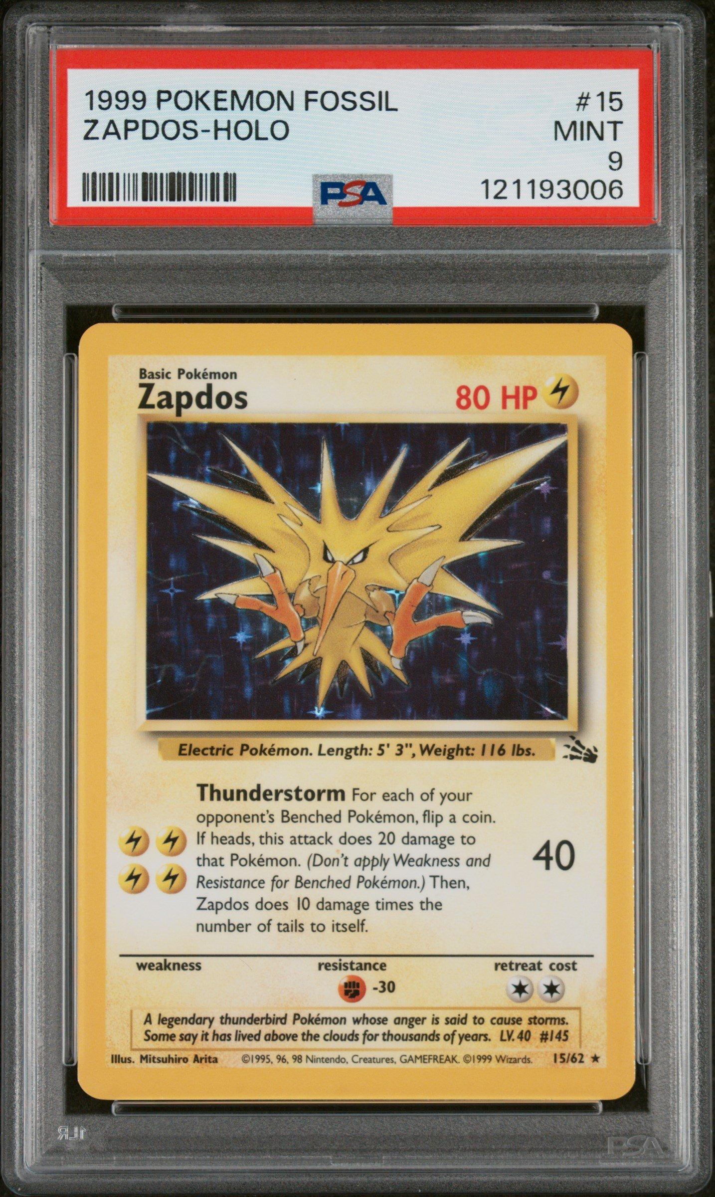 1999 Pokemon Fossil 15 Zapdos-holo PSA