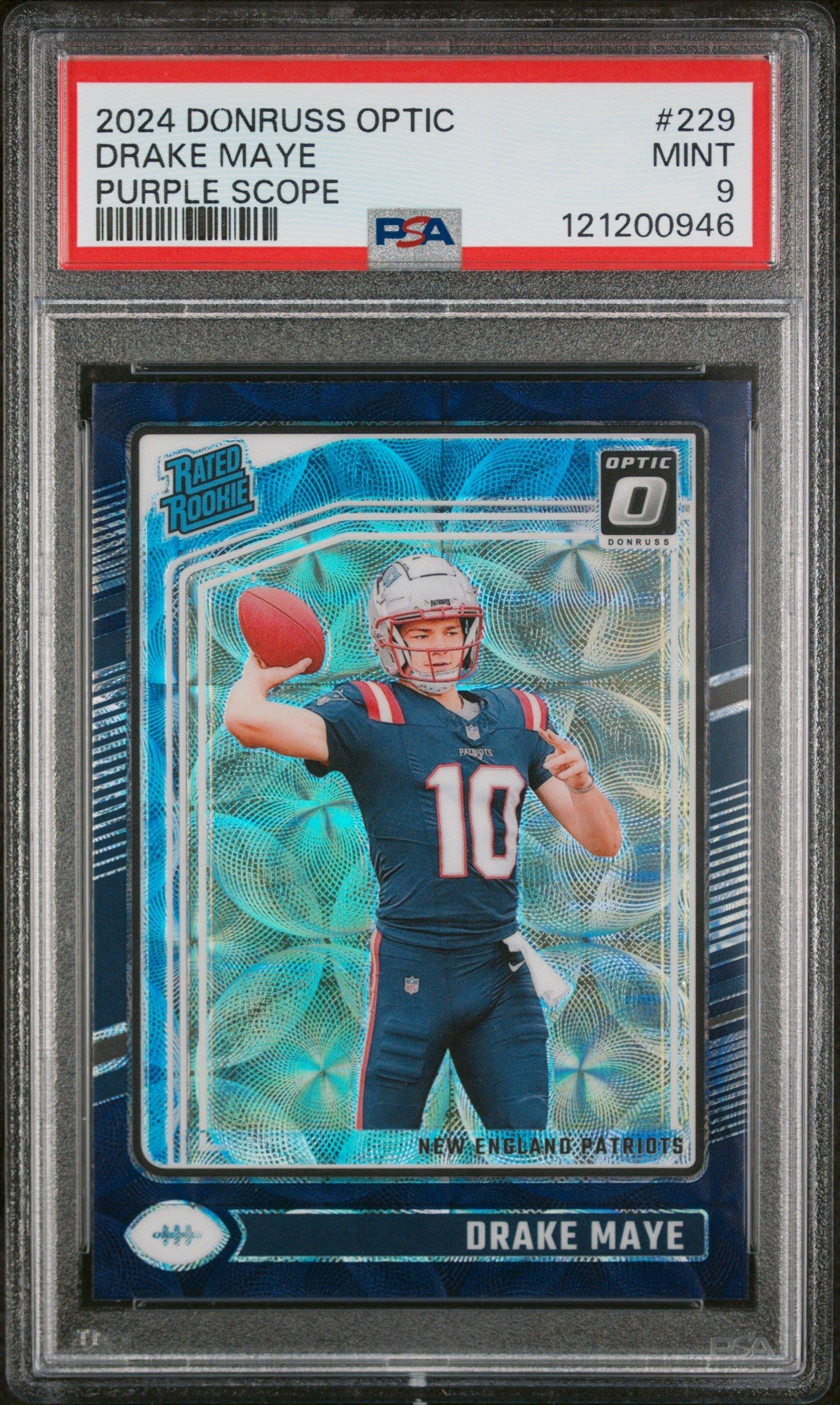 2024 Panini Donruss Optic 229 Drake Maye Purple Scope PSA 9