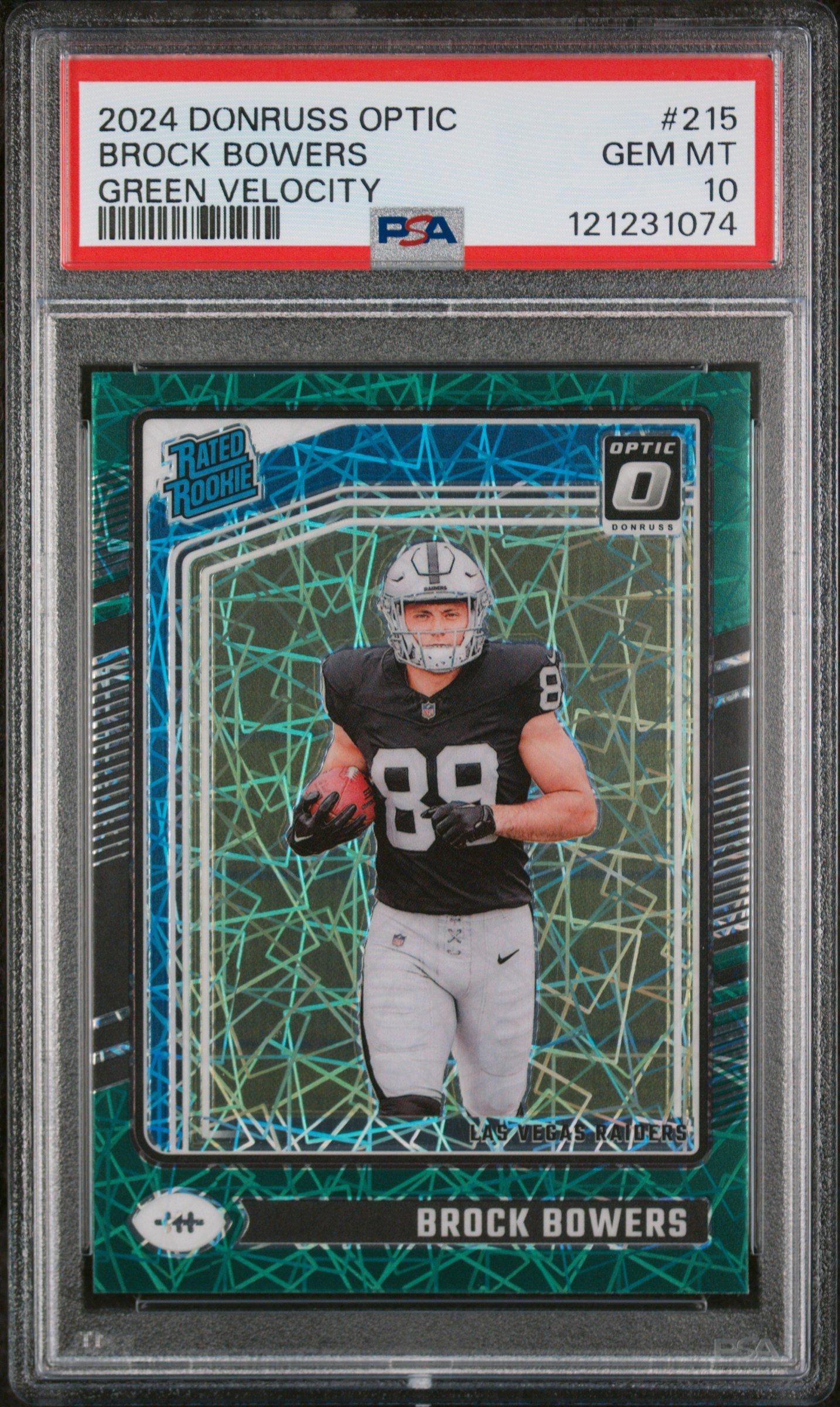 2024 Panini Donruss Optic 215 Brock Bowers Green Velocity PSA 10
