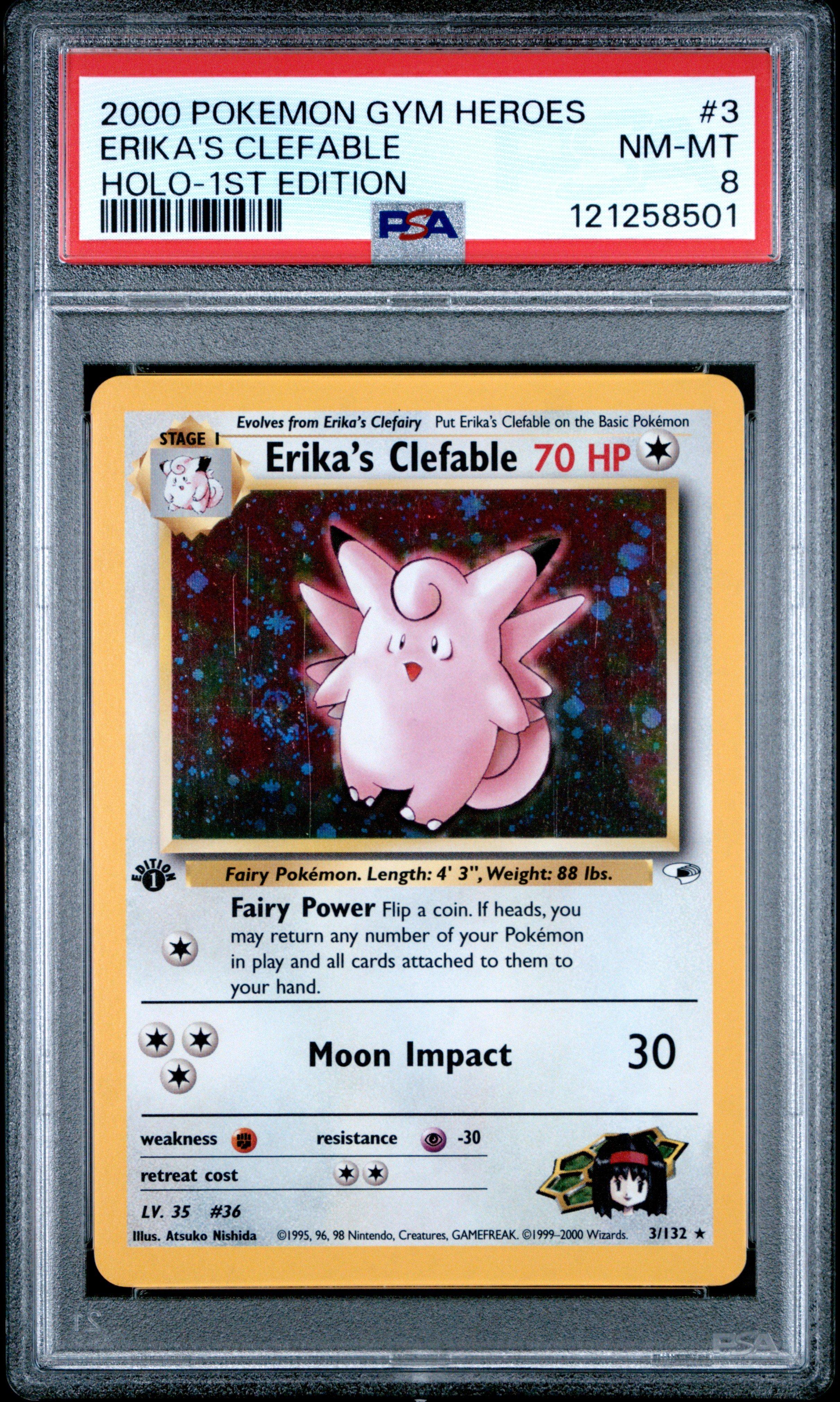 エリカのピクシー Erika's Clefable ARS8 PSA 2000 Pokemon Gym Heroes 3 Erika's Clefable Holo-1st Edition PSA 8