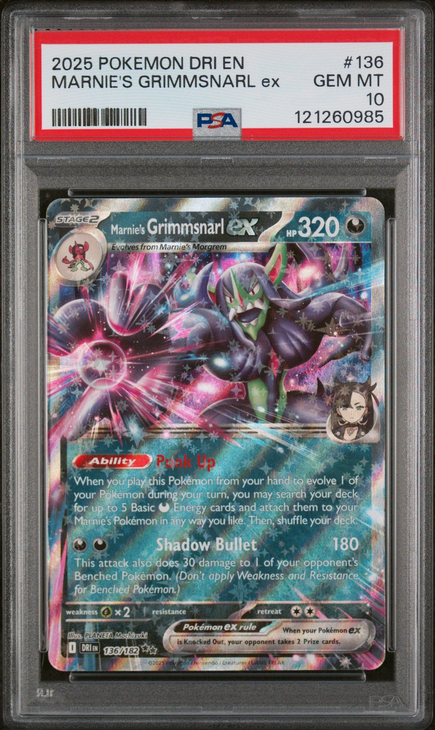 2025 Pokemon Dri En-destined Rivals 136 Marnie's Grimmsnarl Ex PSA