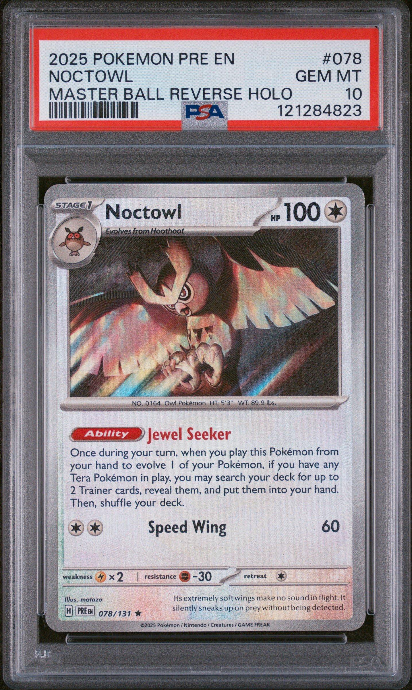 2025 Pokemon Pre En-prismatic Evolutions 078 Noctowl Master Ball