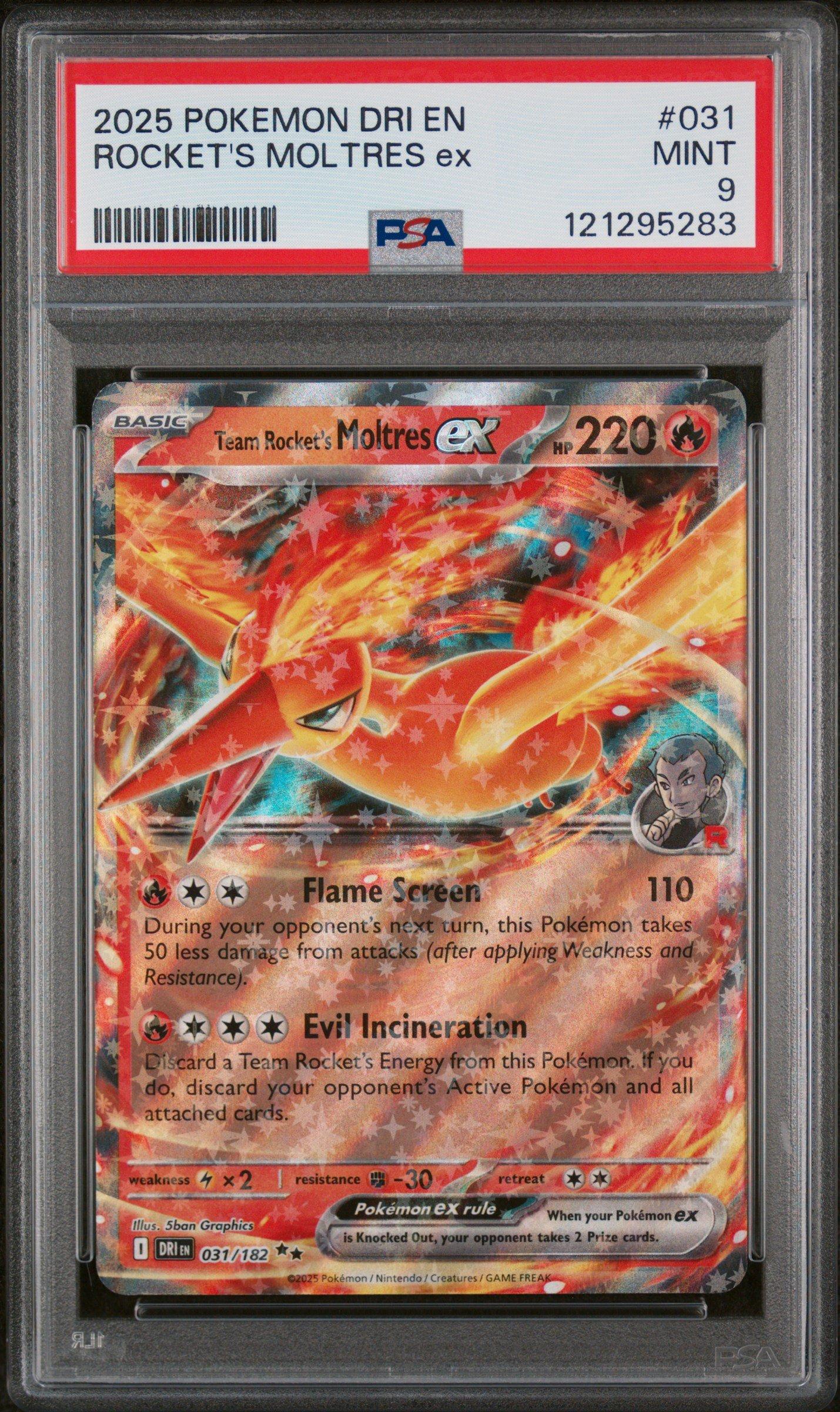 2025 Pokemon Dri En-destined Rivals 031 Team Rocket's Moltres Ex PSA