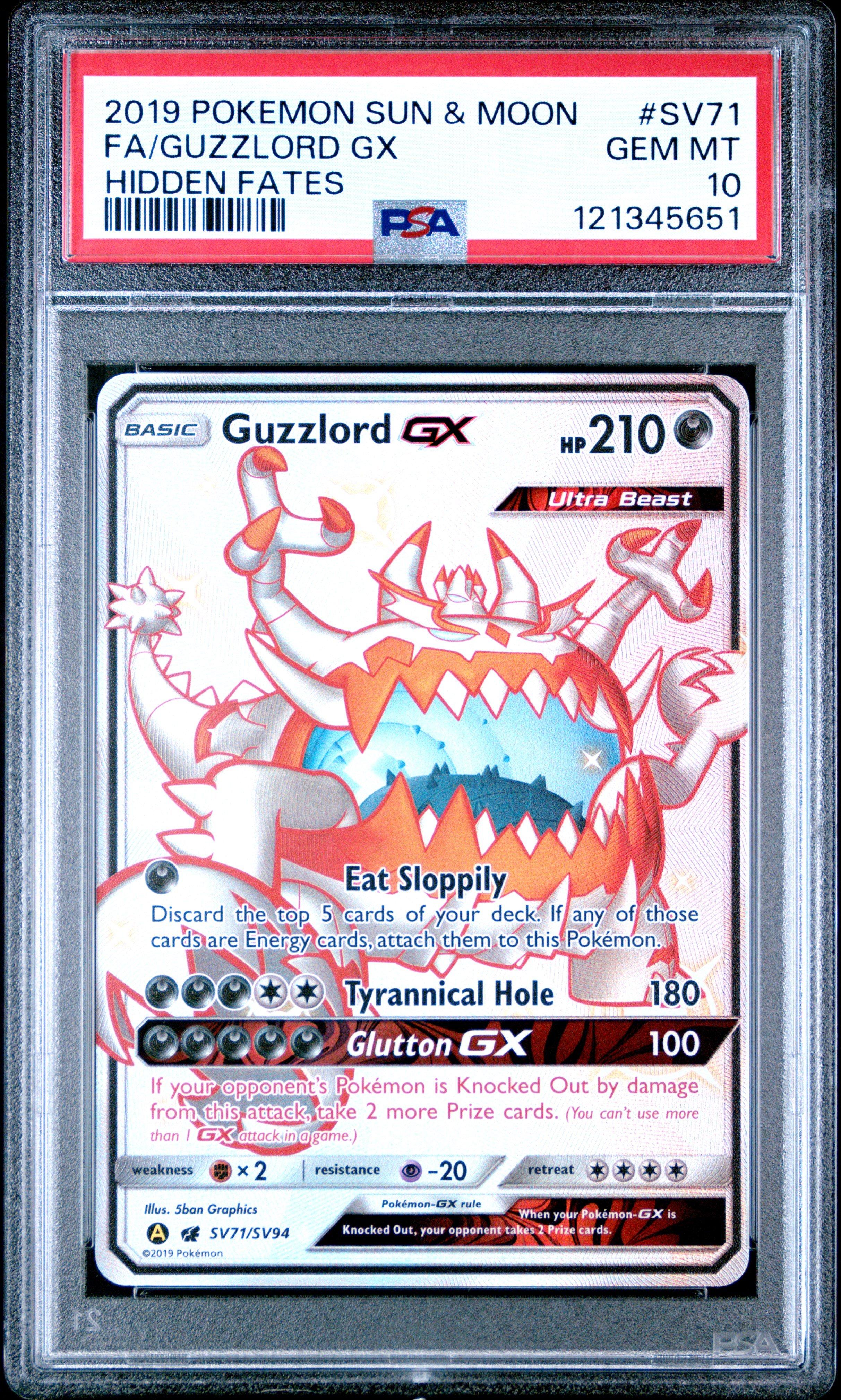 2019 Pokemon Sun & Moon Hidden Fates Sv71 Full Art/guzzlord Gx PSA