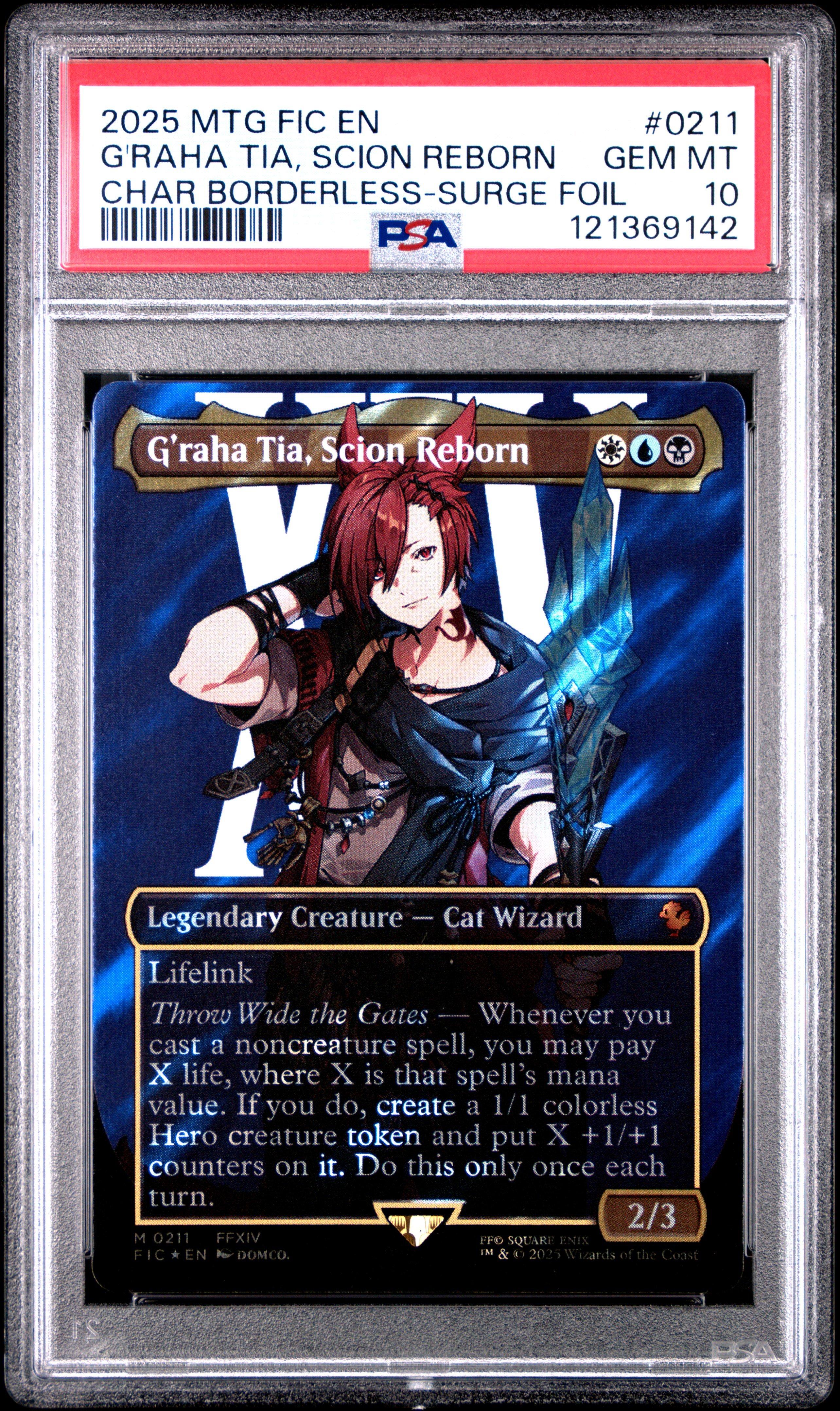 2025 Magic The Gathering Final Fantasy Commander 0211 Graha Tia, Scion Reborn Character Borderless-surge Foil PSA 10