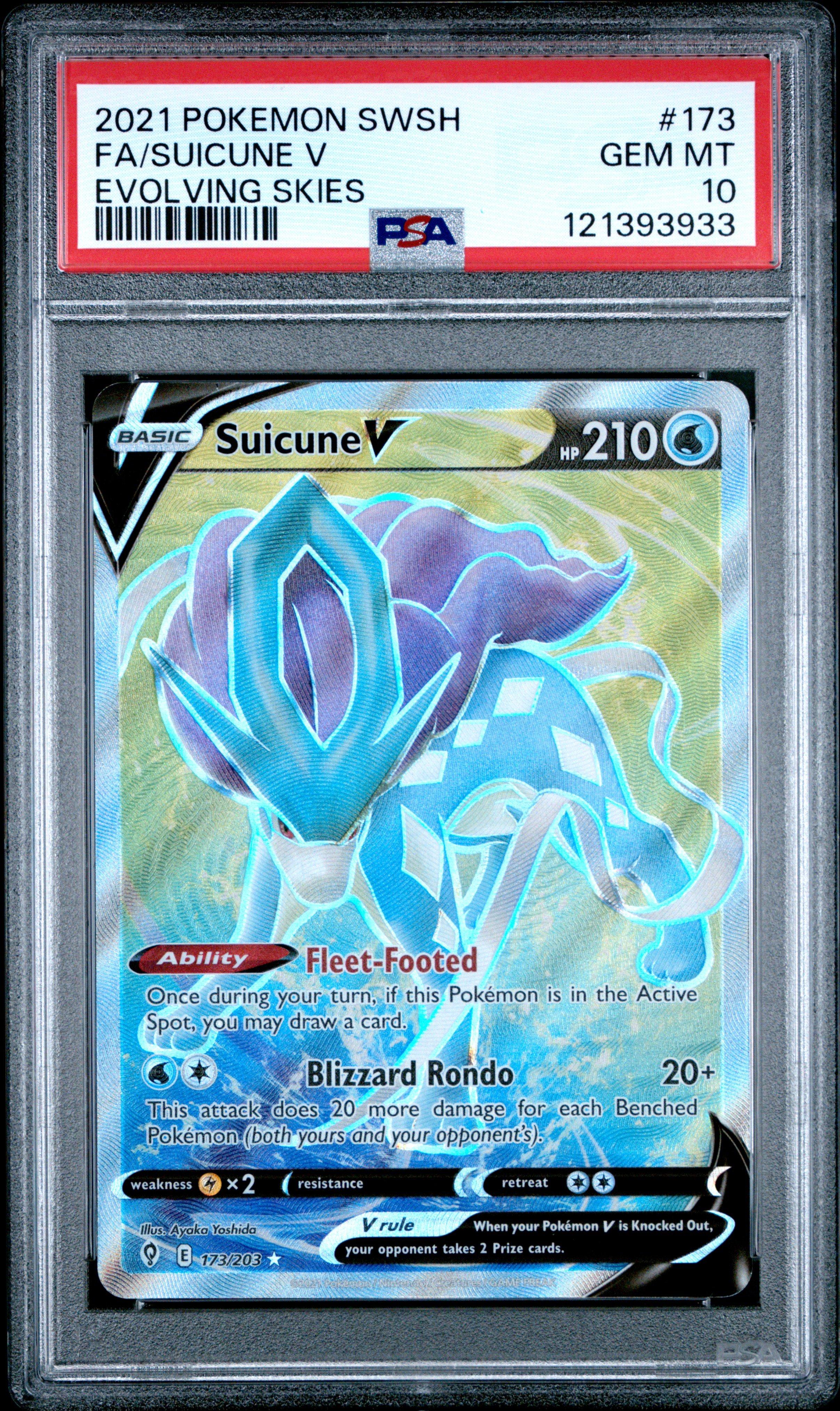 2021 Pokemon Sword & Shield Evolving Skies 173 Full Art/suicune V PSA 10