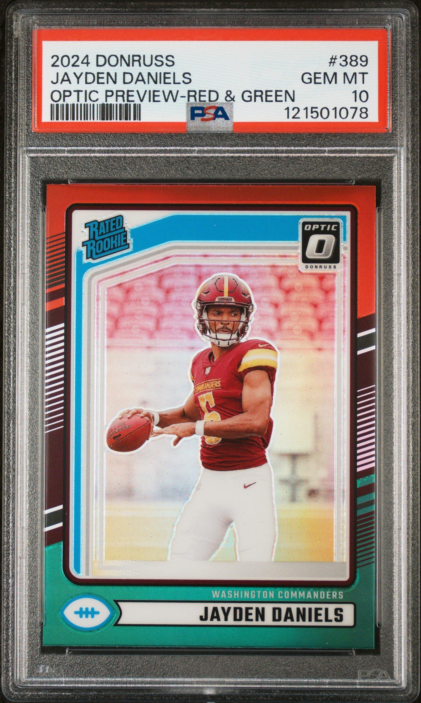 2024 Panini Donruss 389 Jayden Daniels Optic Preview-red & Green