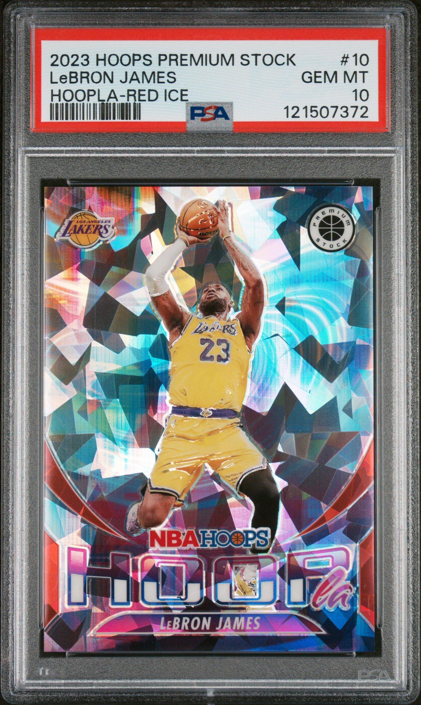 2023 Panini Hoops Premium Stock Hoopla 10 Lebron James Red Ice PSA 10