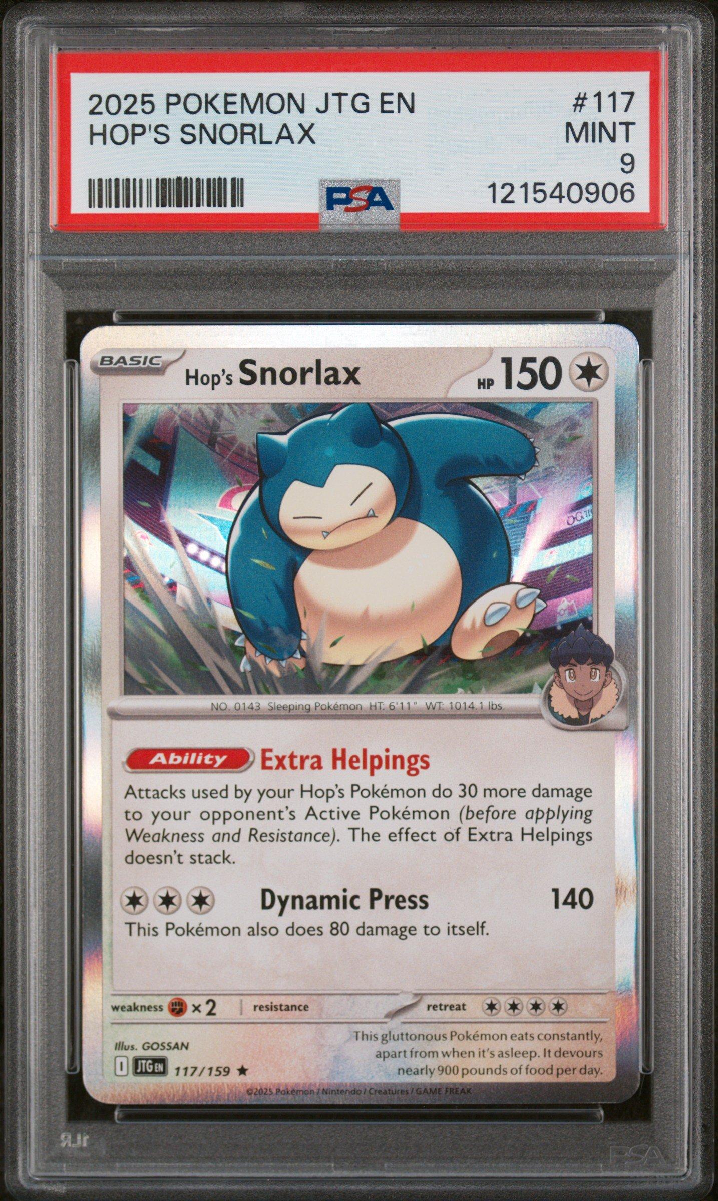 2025 Pokemon Jtg En-journey Together 117 Hop's Snorlax PSA 9
