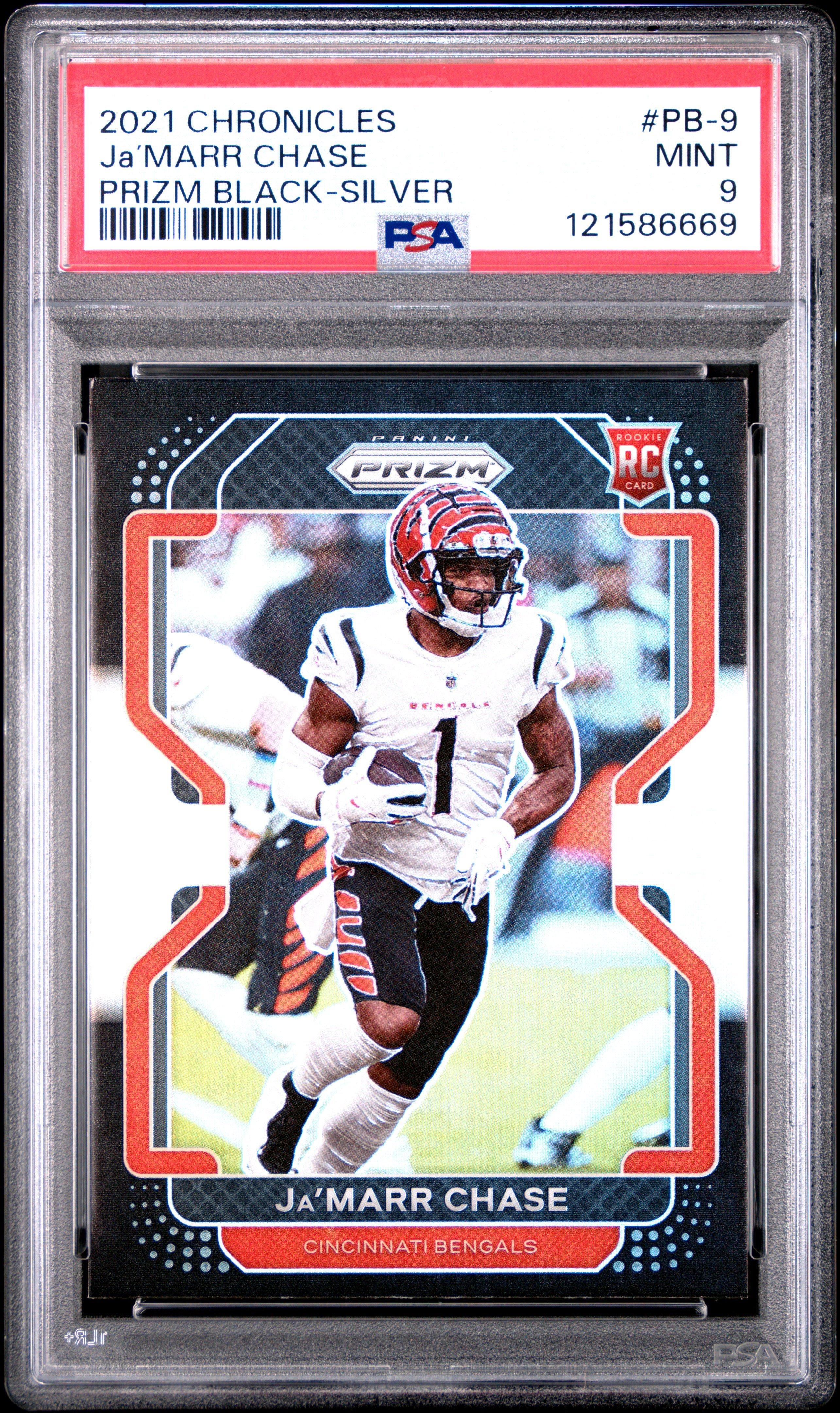 2021 Panini Chronicles Prizm Black Pb-9 Ja’marr Chase Silver PSA 9