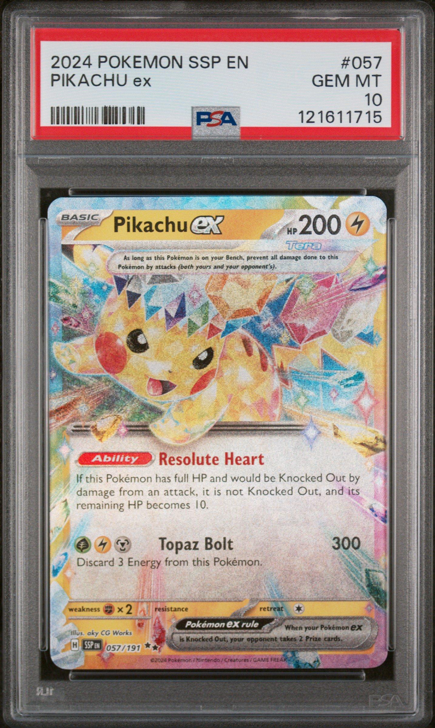 2024 ピカチュウ ex #057 PSA10 ENGLISH 2024 Pokemon Ssp En-surging Sparks 057 Pikachu Ex PSA 10 Graded