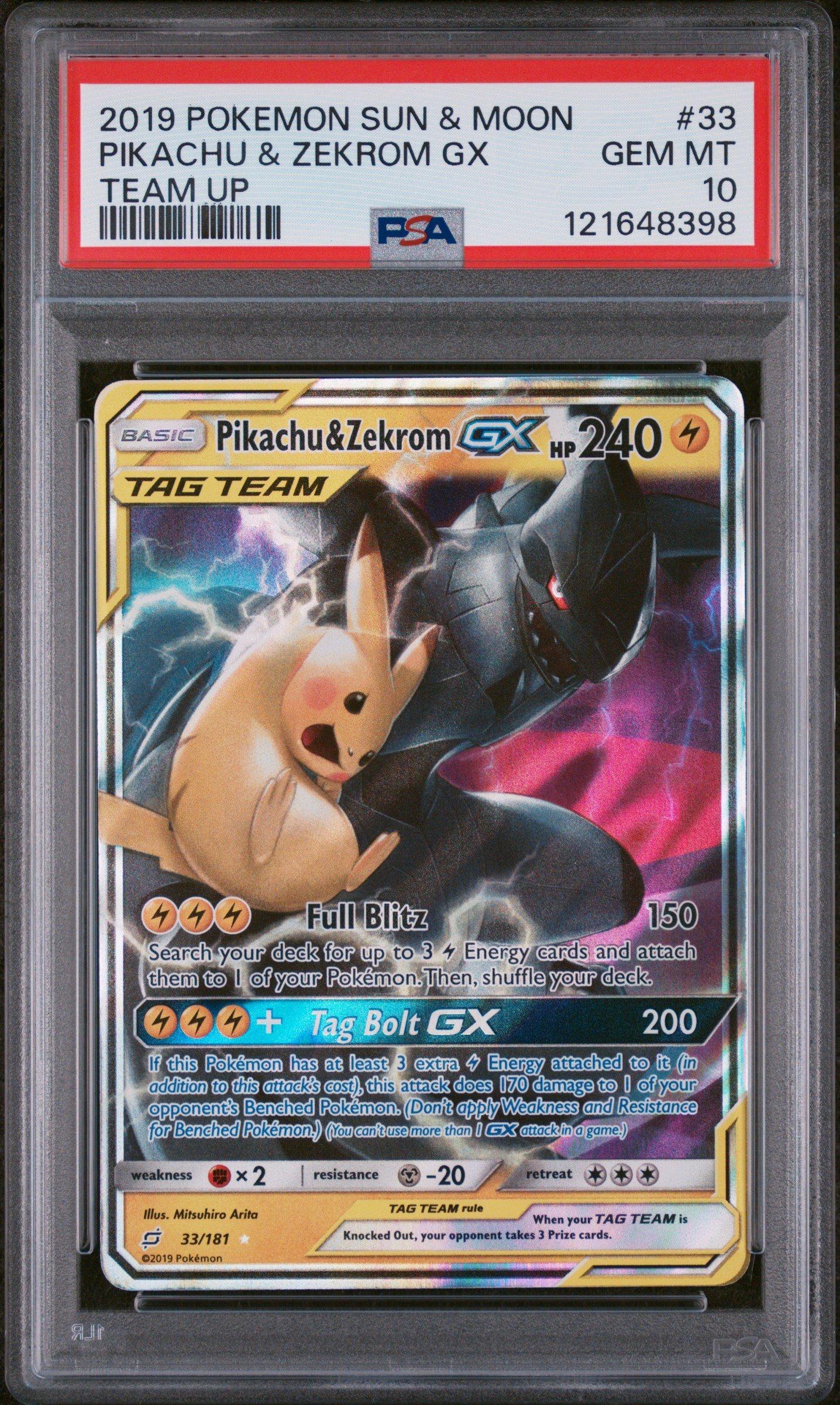 2019 Pokemon Sun & Moon Team Up 33 Pikachu & Zekrom Gx PSA 10