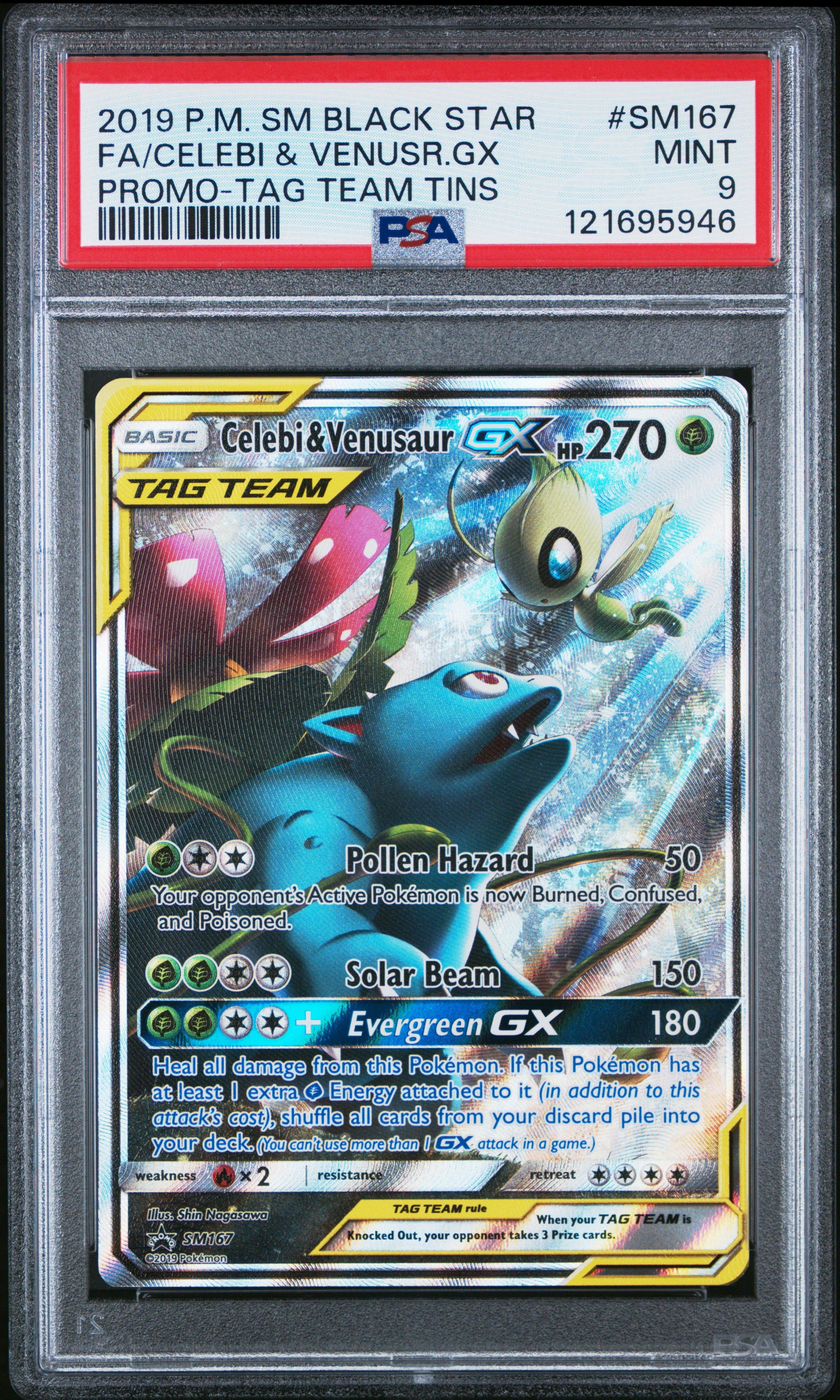 2 black stars pokemon card 2019 Sm Star Promo Sm167 Full Art/celebi & Venusaur Gx Tag Team Tins PSA 9 Graded it comes protected in a tamper Pokemon – Charizard ex –