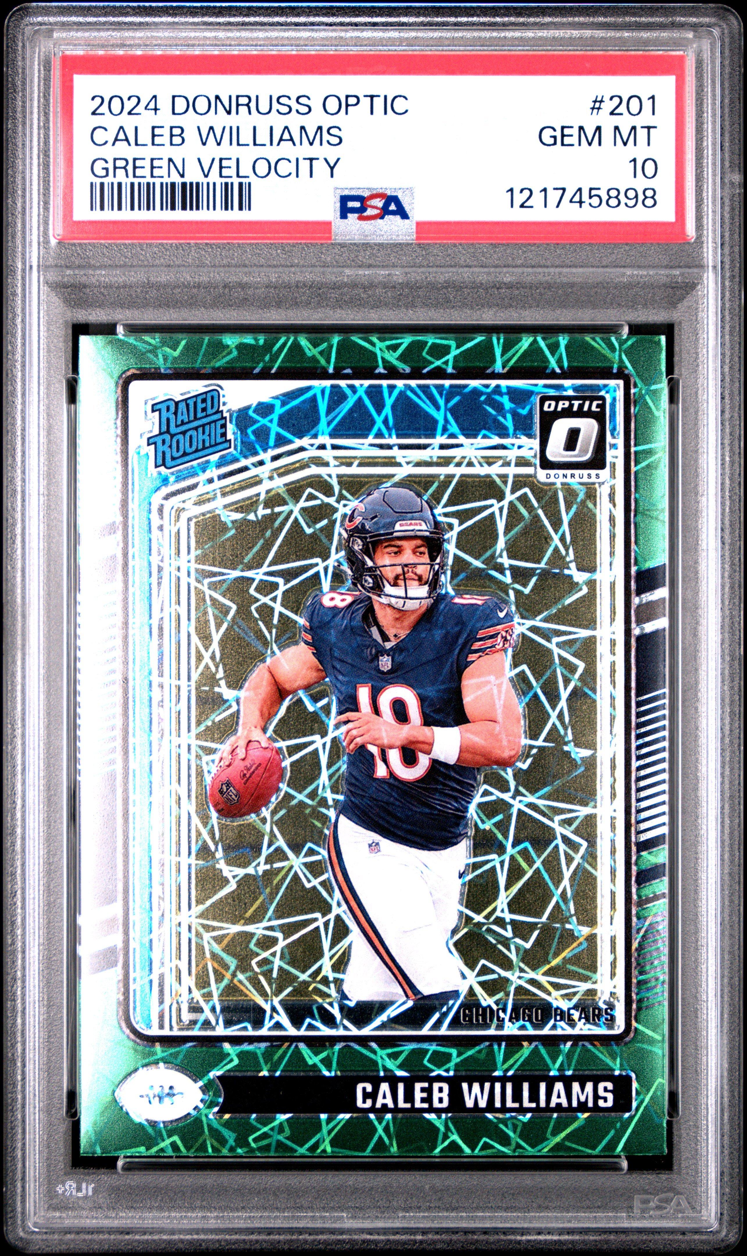 2024 Panini Donruss Optic 201 Caleb Williams Green Velocity PSA 10