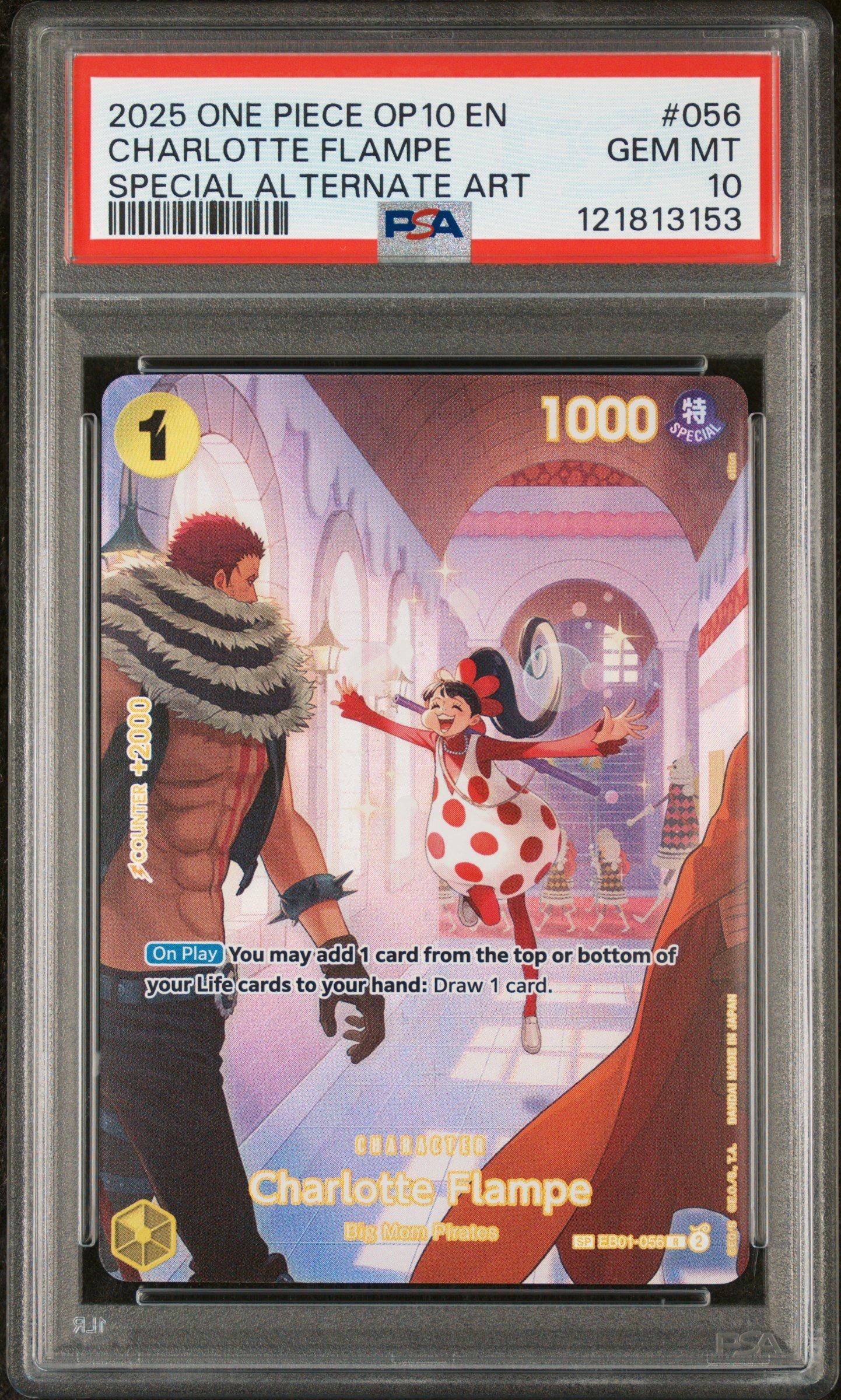 2025 One Piece Op10-royal Blood 056 Charlotte Flampe Special Alternate Art PSA 10