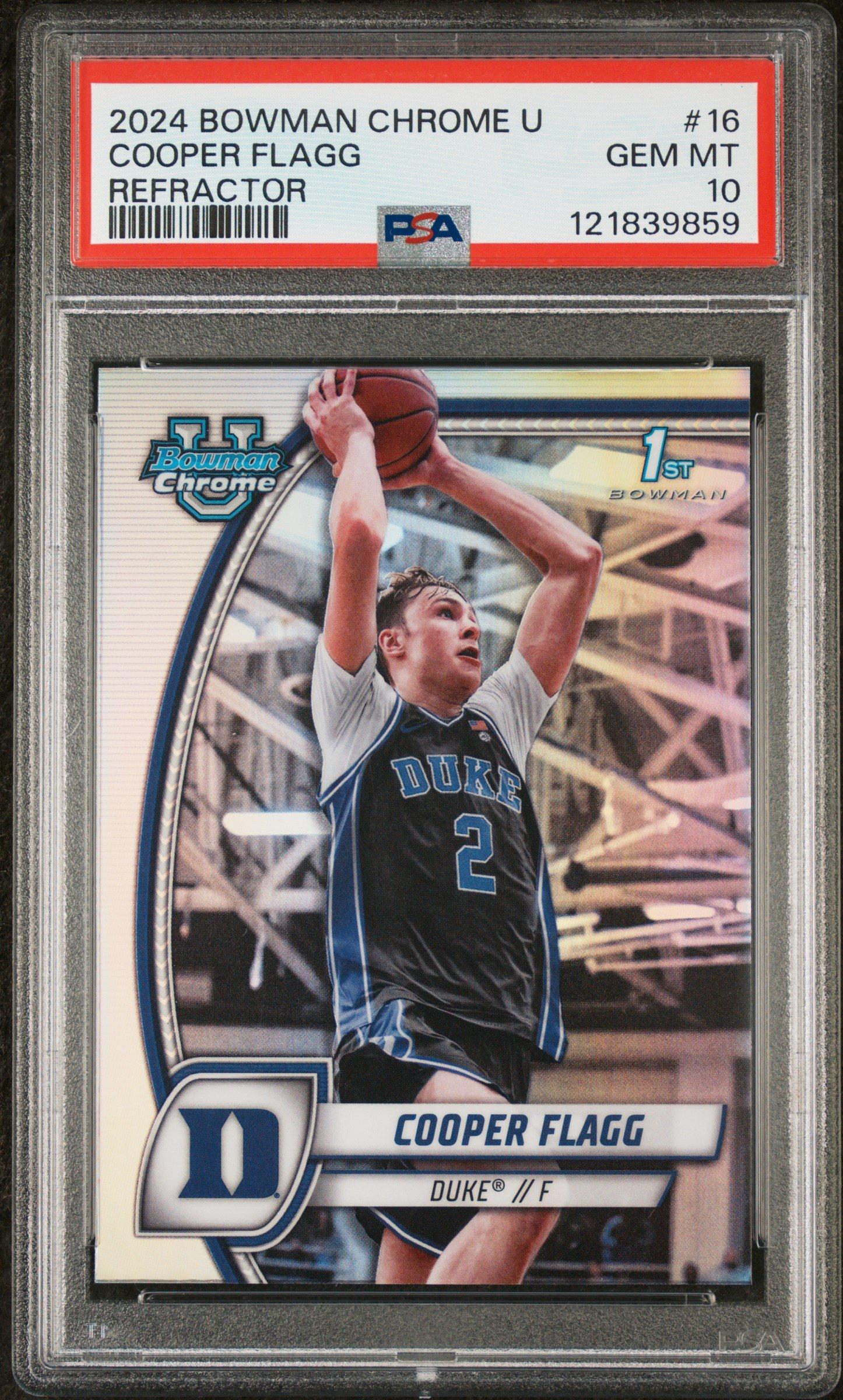 2024 Bowman Chrome University 16 Cooper Flagg Refractor PSA 10