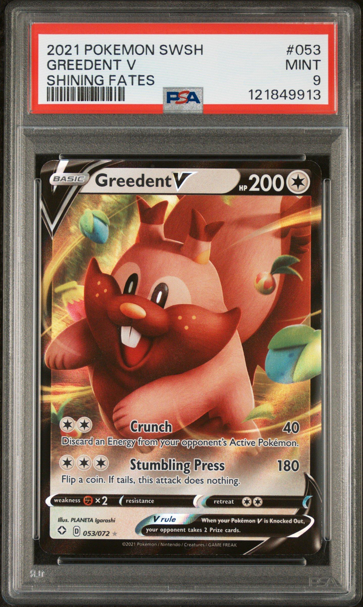 2021 Pokemon Sword & Shield Shining Fates 053 Greedent V PSA