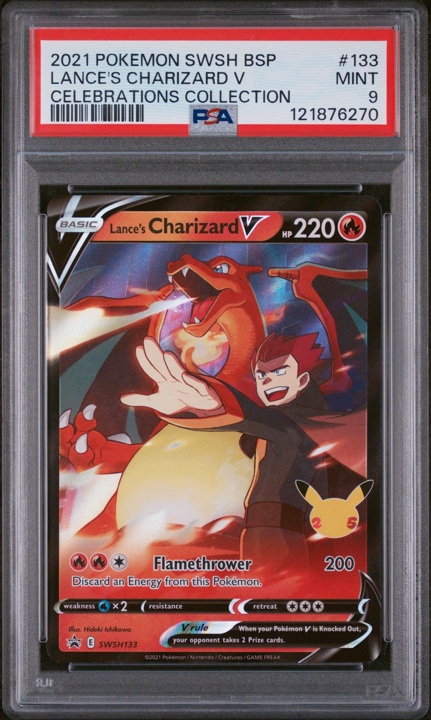2021 pokemon trading card game celebrations lance's charizard v 2021 Pokemon Swsh Black Star Promo 133 Lance's Charizard V Celebrations  Collection PSA 9 Graded Card