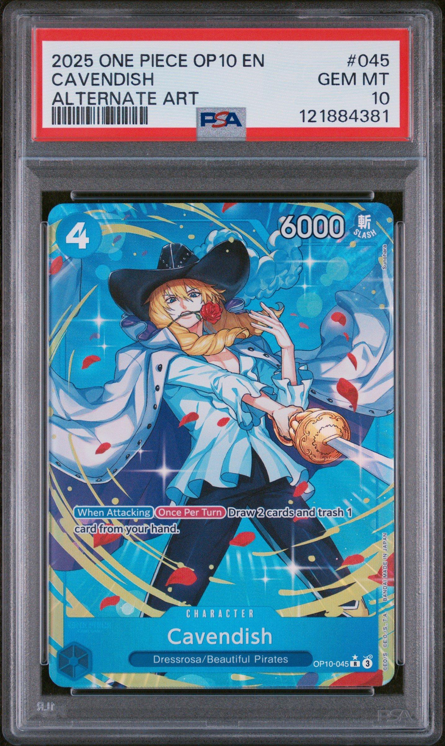 2025 One Piece Op10-royal Blood 045 Cavendish Alternate Art PSA 10