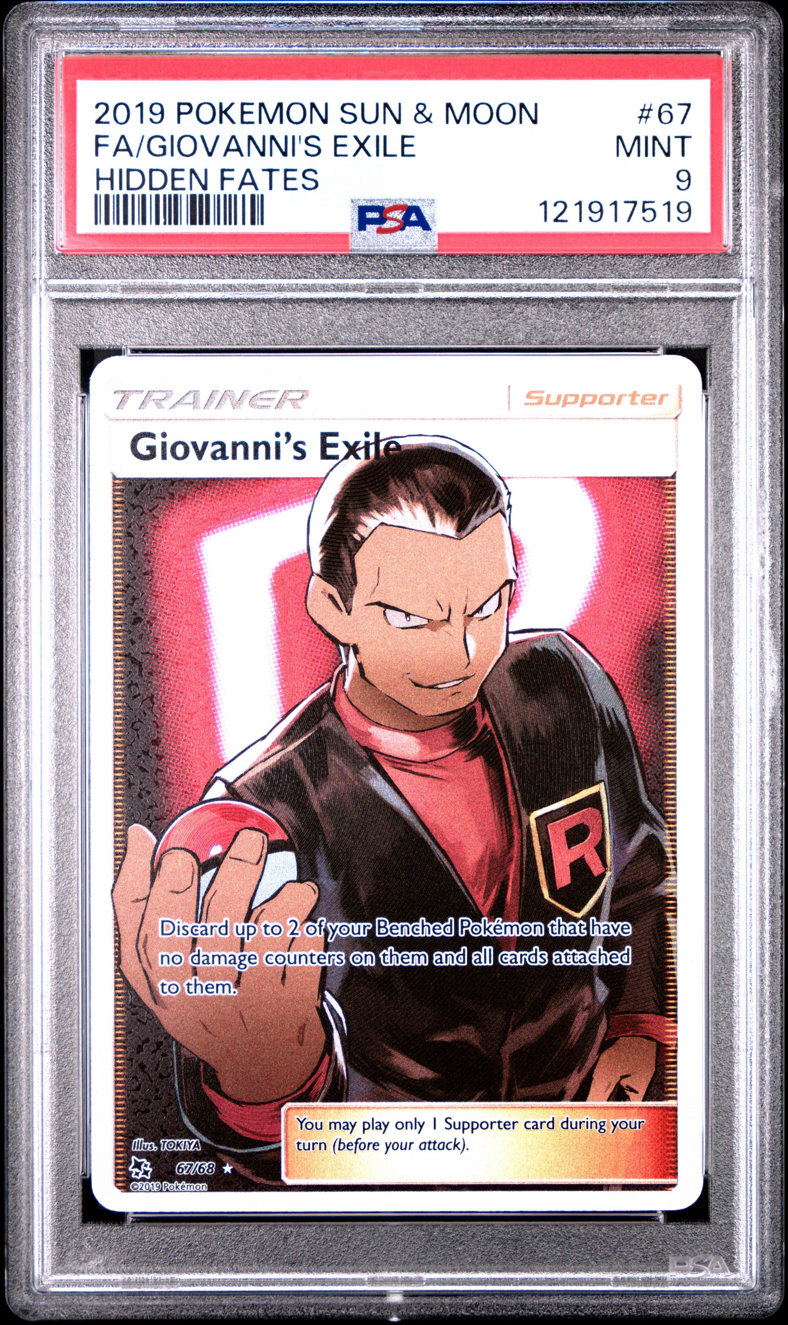 giovanni's exile pokemon card From Hidden Fates . . . . . #pokmon #pokmongo #pokemonletsgo #pokemoncards #pokemonartwork #pokemongofriends #teaminstinct #pokemonswordandshield #pokemonmemes #pokemonmoon #pokemonsword #pokemonsun #pokemonshield #pocketmonsters proof acrylic case and featuring a striking image of the captivating character 2019 Pokemon Sun & Moon