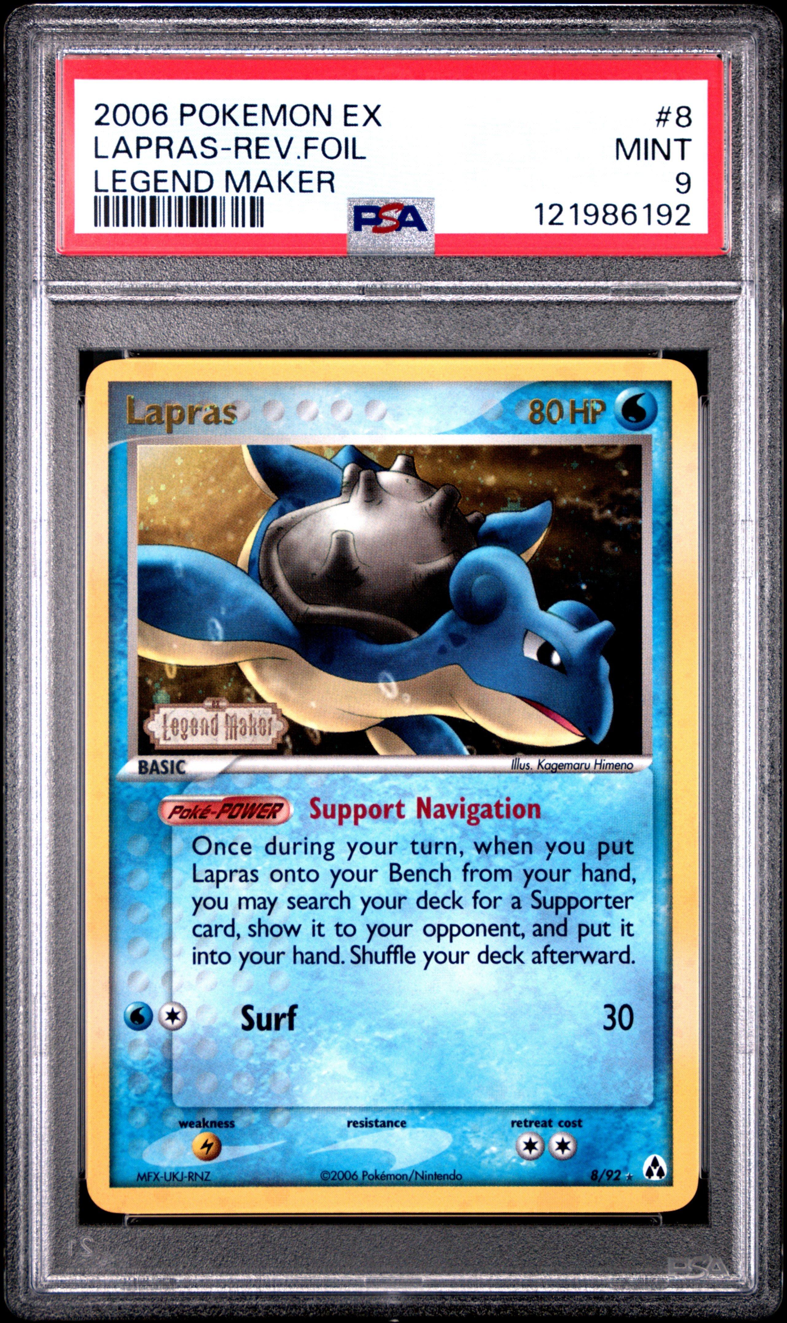 2006 Pokemon Ex Legend Maker 8 Lapras-reverse Foil PSA 9 Graded