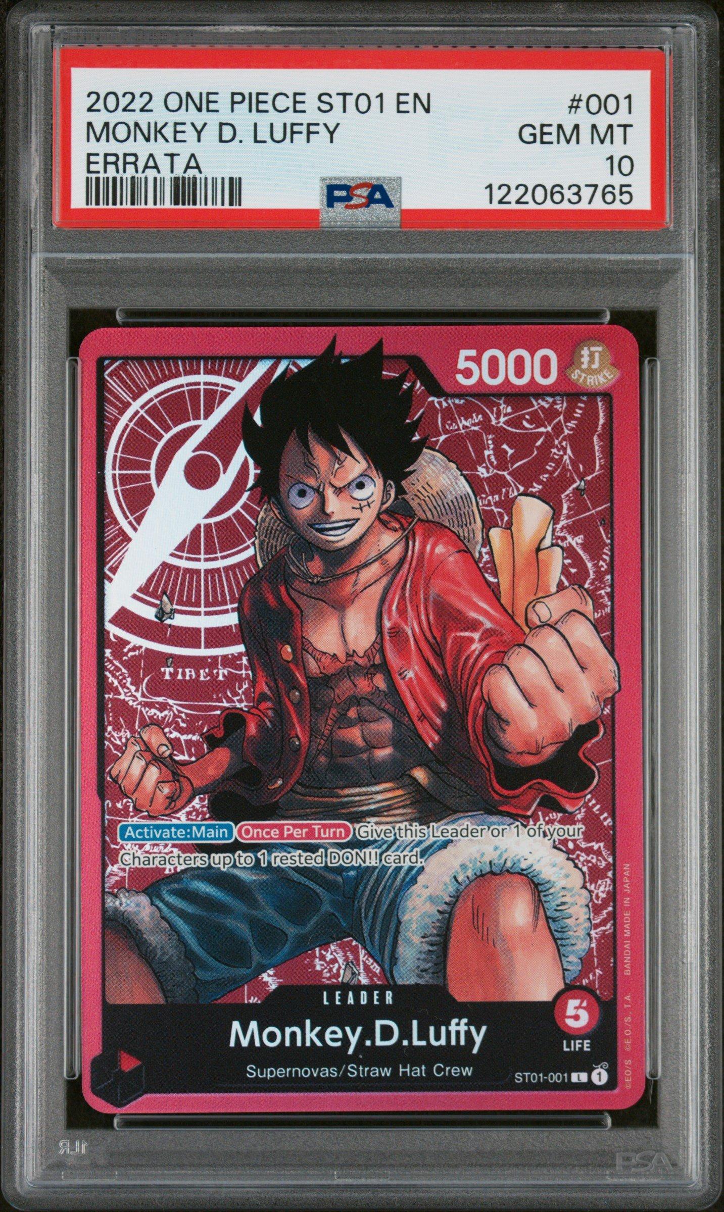 one piece tcg straw hat crew starter deck 2022 One Piece Starter Deck St01-straw Hat Crew 001 Monkey D. Luffy Errata  PSA 10 Graded Card