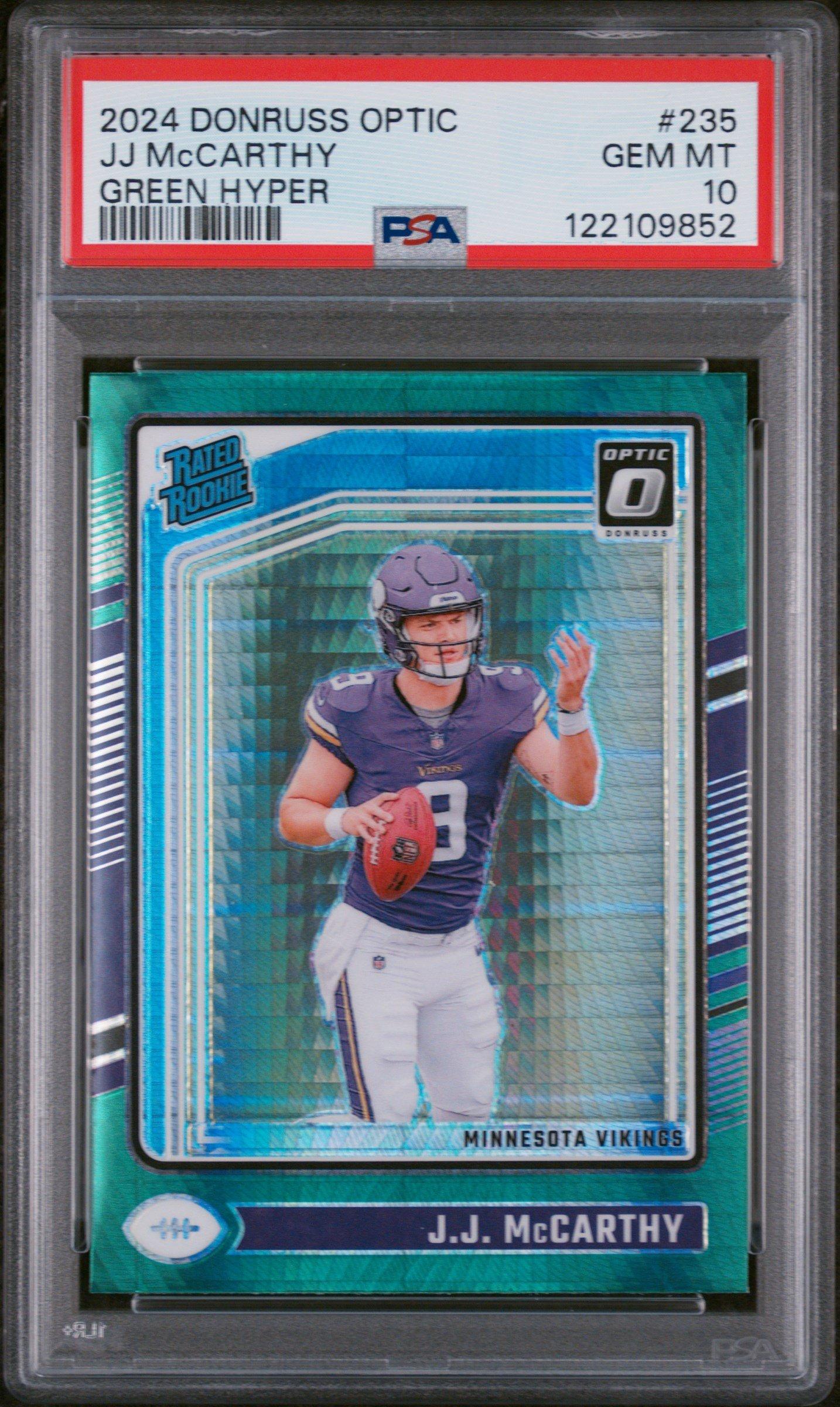 2024 Panini Donruss Optic 235 Jj Mccarthy Green Hyper PSA 10