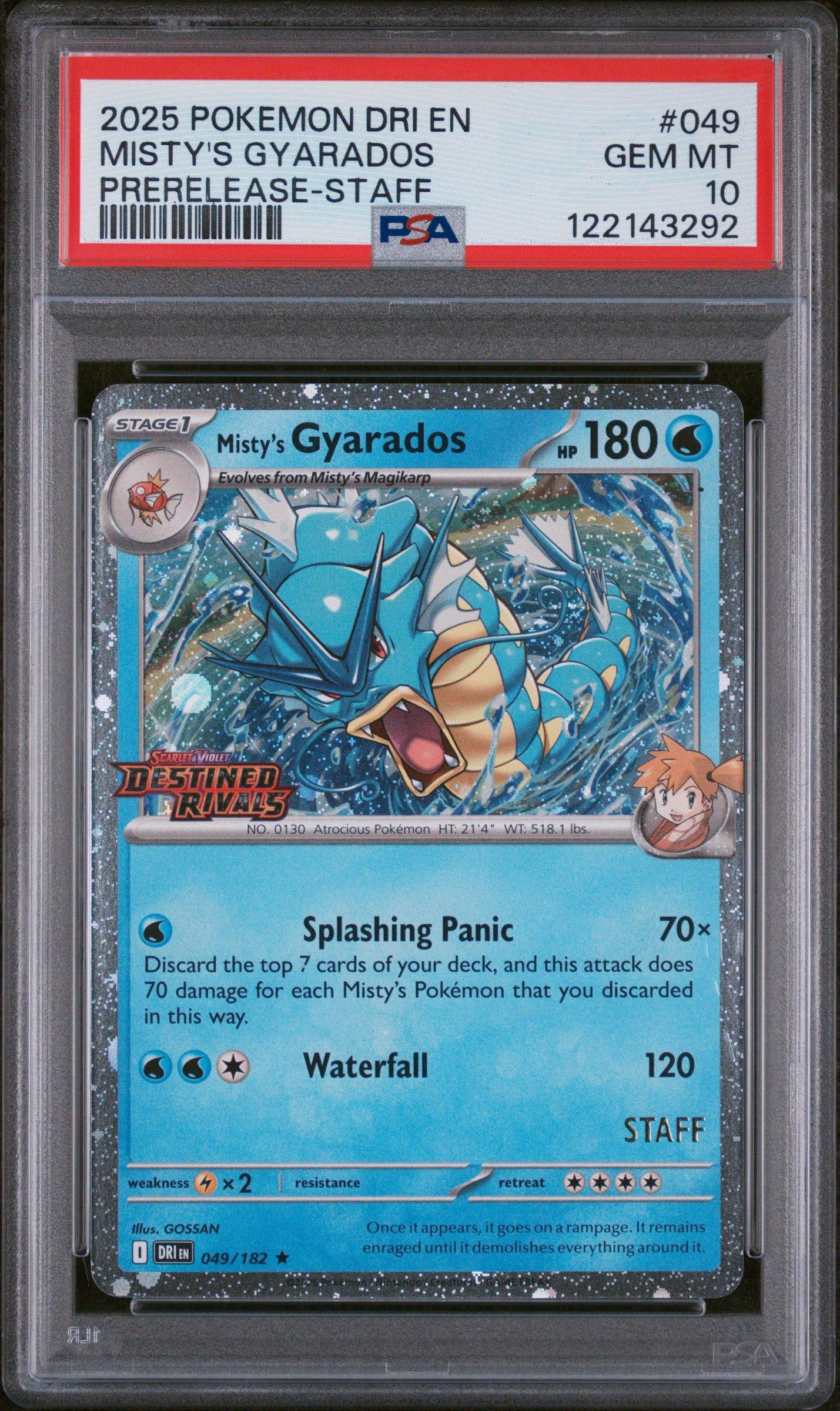 2025 Pokemon Dri En-destined Rivals 049 Misty's Gyarados Prerelease-staff PSA