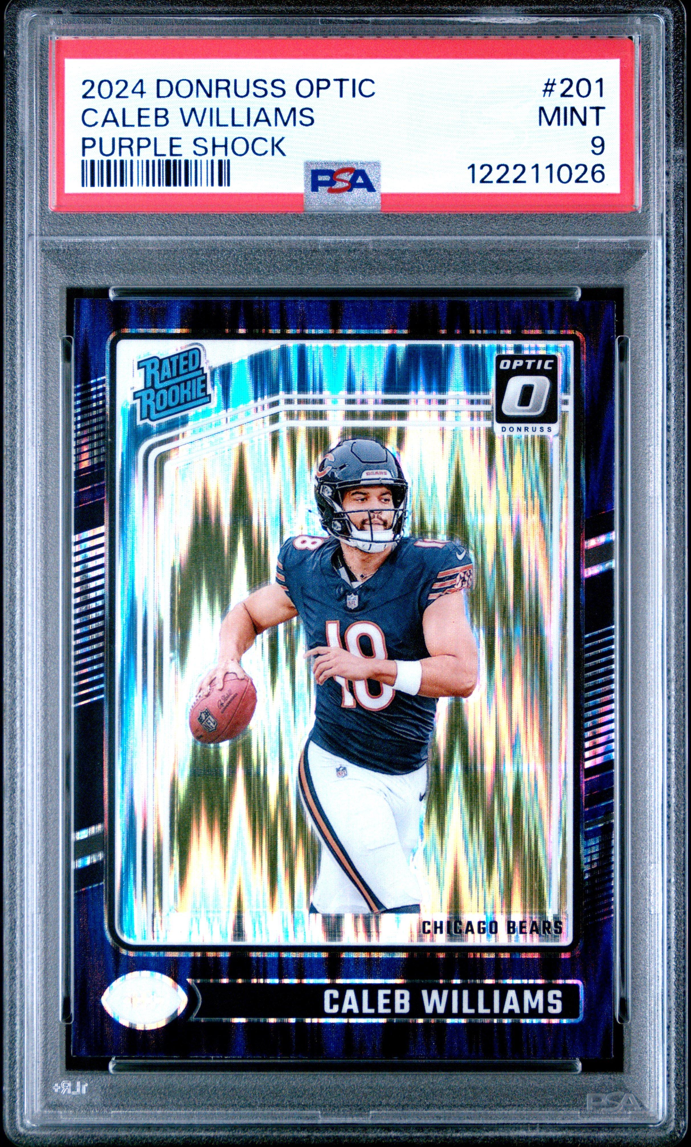 2024 Panini Donruss Optic 201 Caleb Williams Purple Shock PSA 9