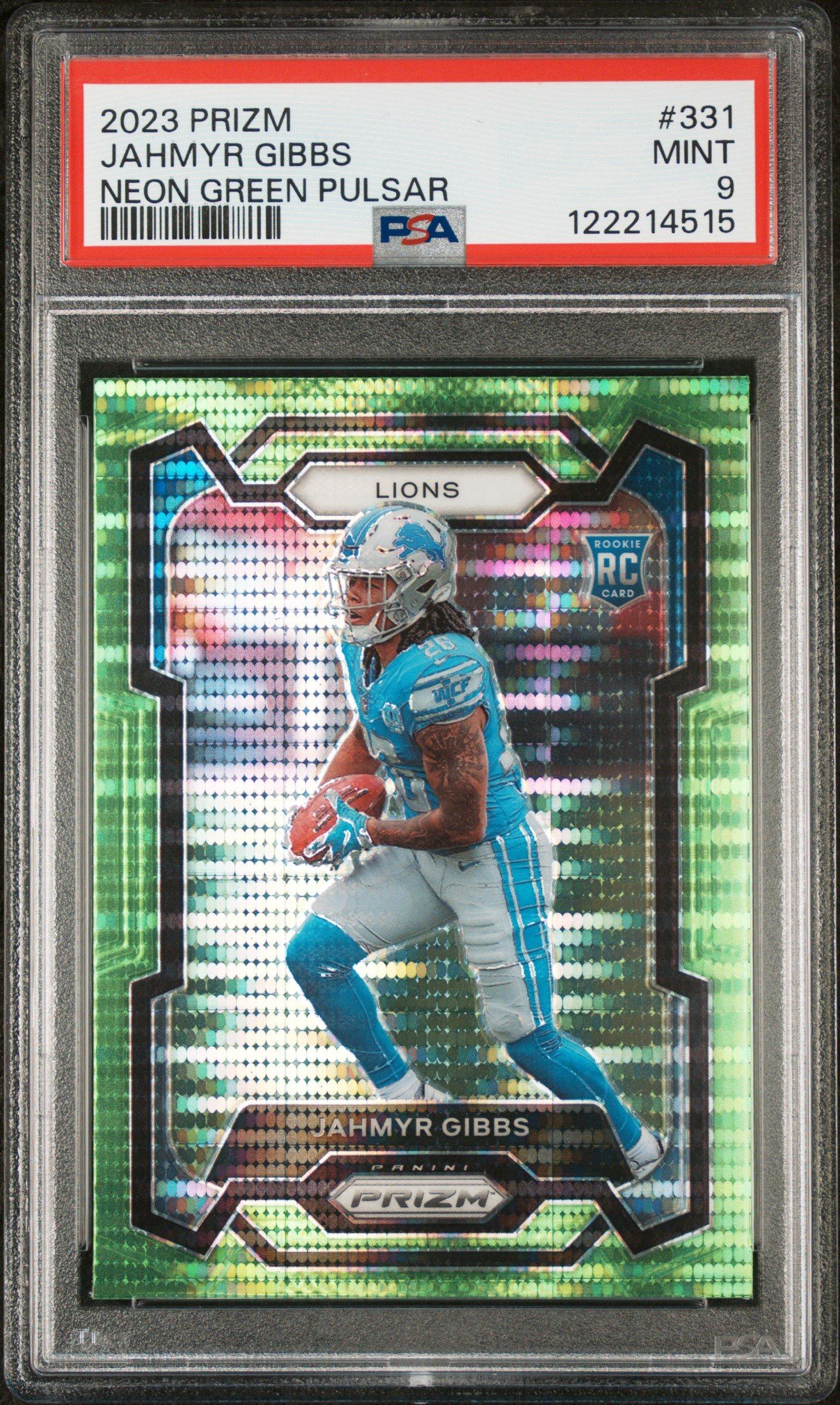 2023 Panini Prizm 331 Jahmyr Gibbs Neon Green Pulsar PSA 9 Graded