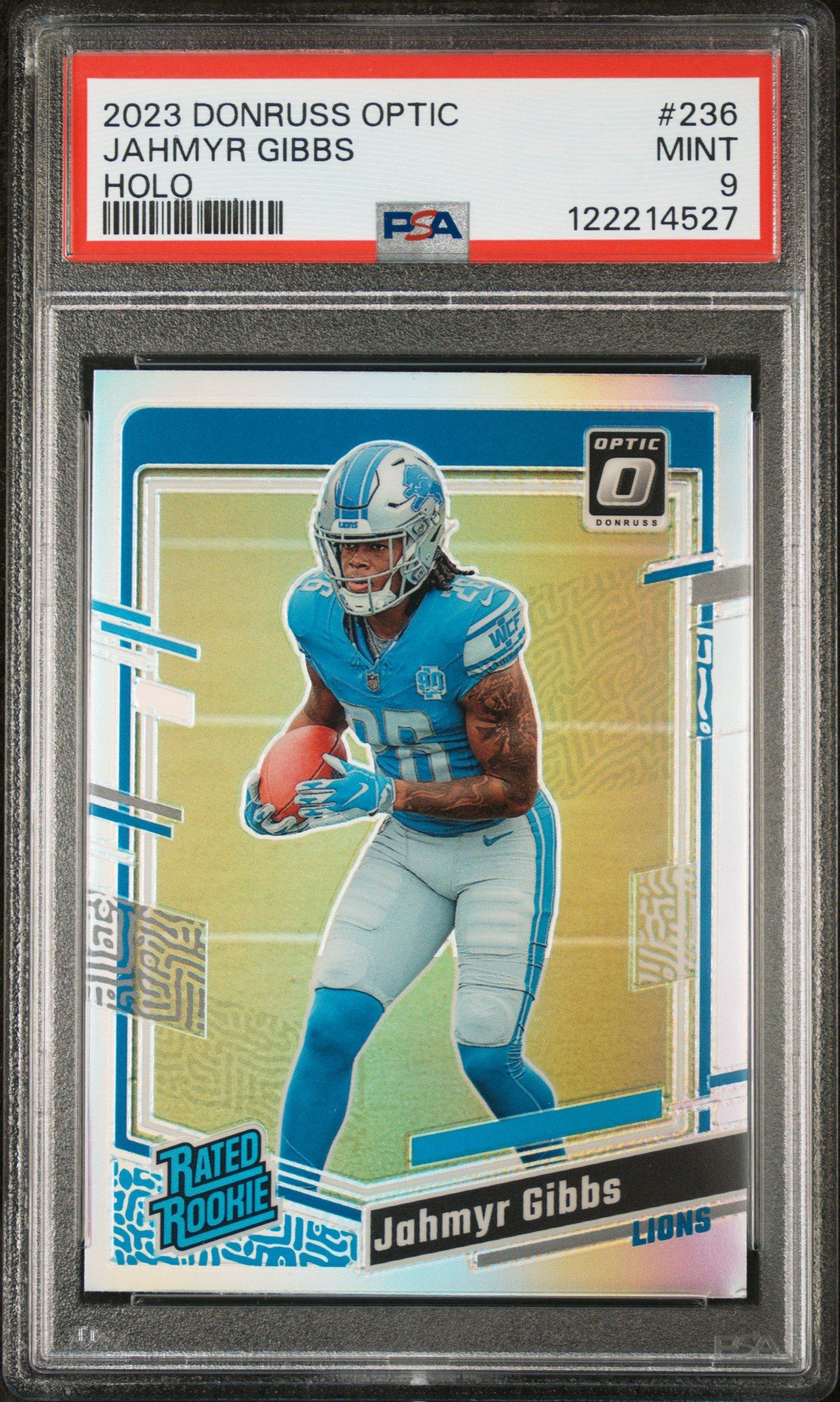2023 Panini Donruss Optic 236 Jahmyr Gibbs Holo PSA 9