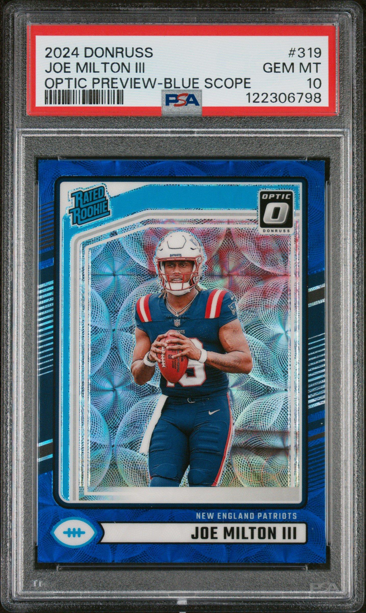 2024 Panini Donruss 319 Joe Milton Iii Optic Preview-blue Scope PSA 10