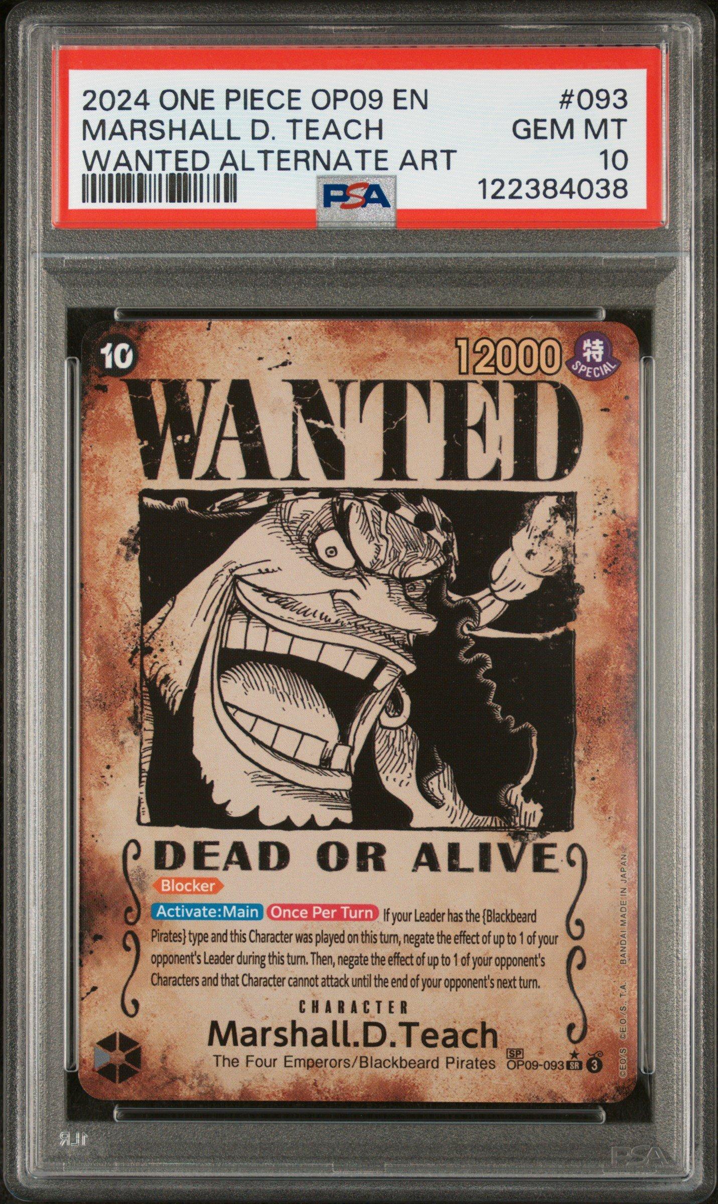 2024 One Piece Op09-emperors In The New World 093 Marshall D. Teach Wanted Alternate Art PSA 10