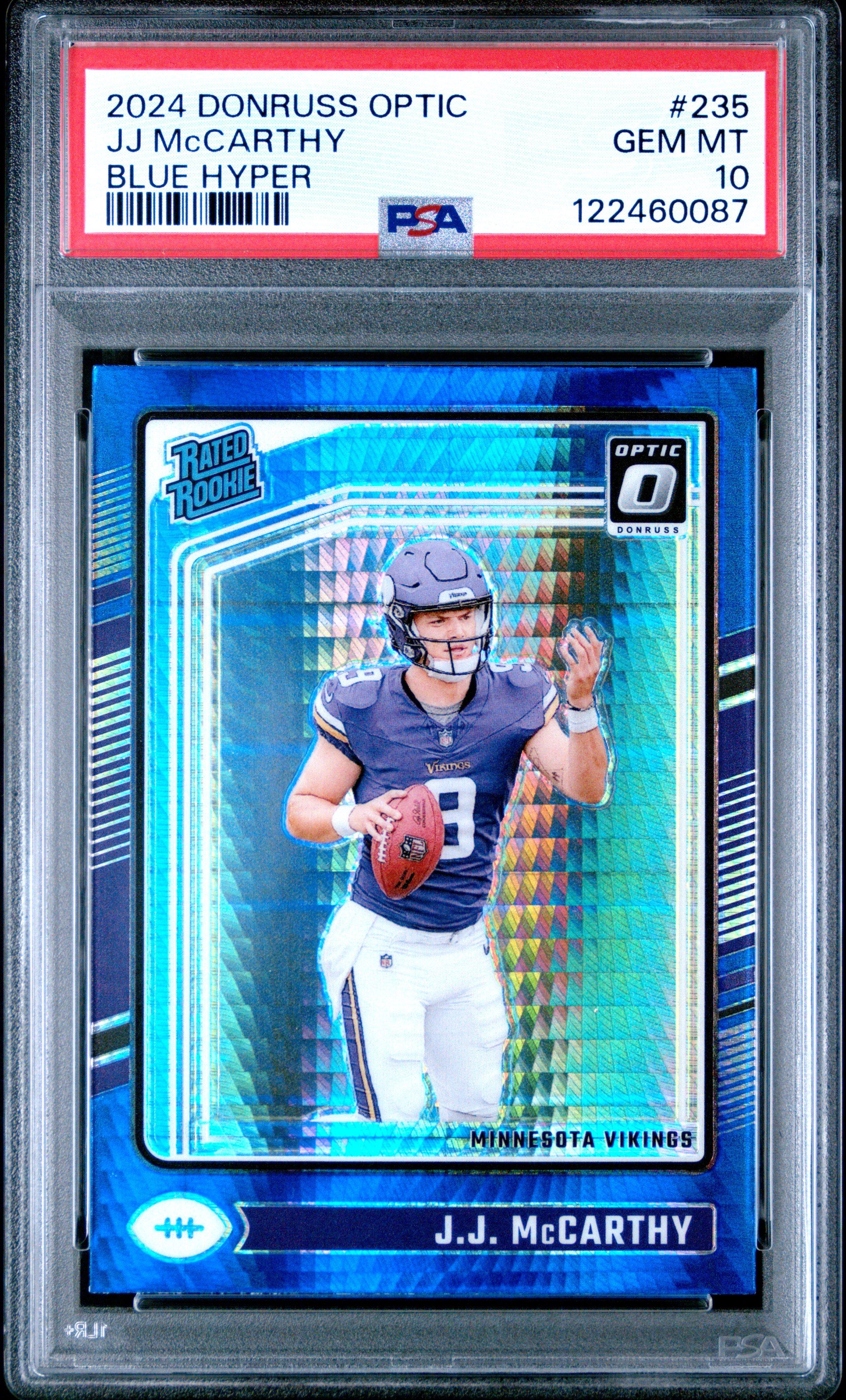 2024 Panini Donruss Optic 235 Jj Mccarthy Blue Hyper PSA 10