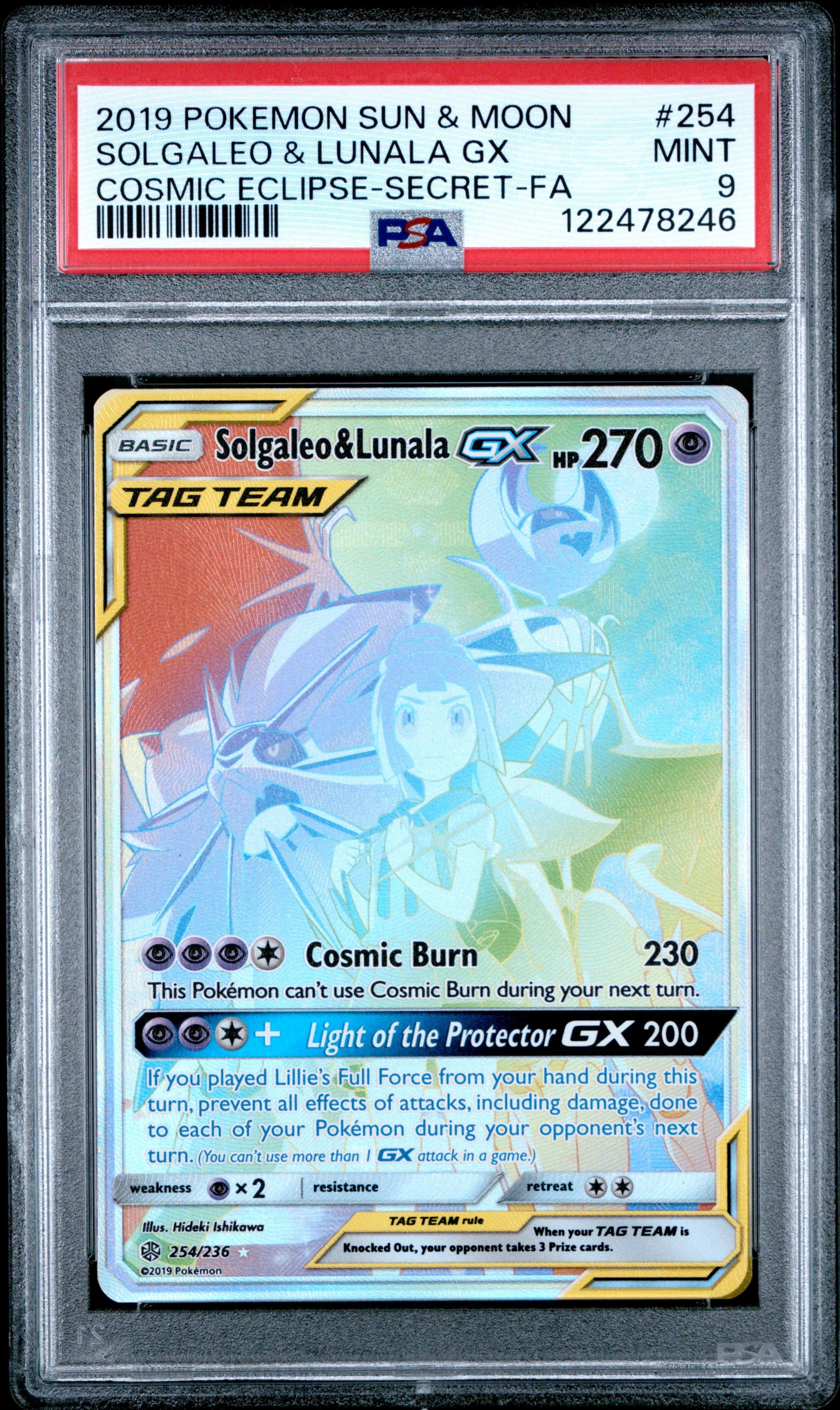 2019 Pokemon Sun & Moon Cosmic Eclipse 254 Full Art/solgaleo & Lunala Gx Secret PSA 9