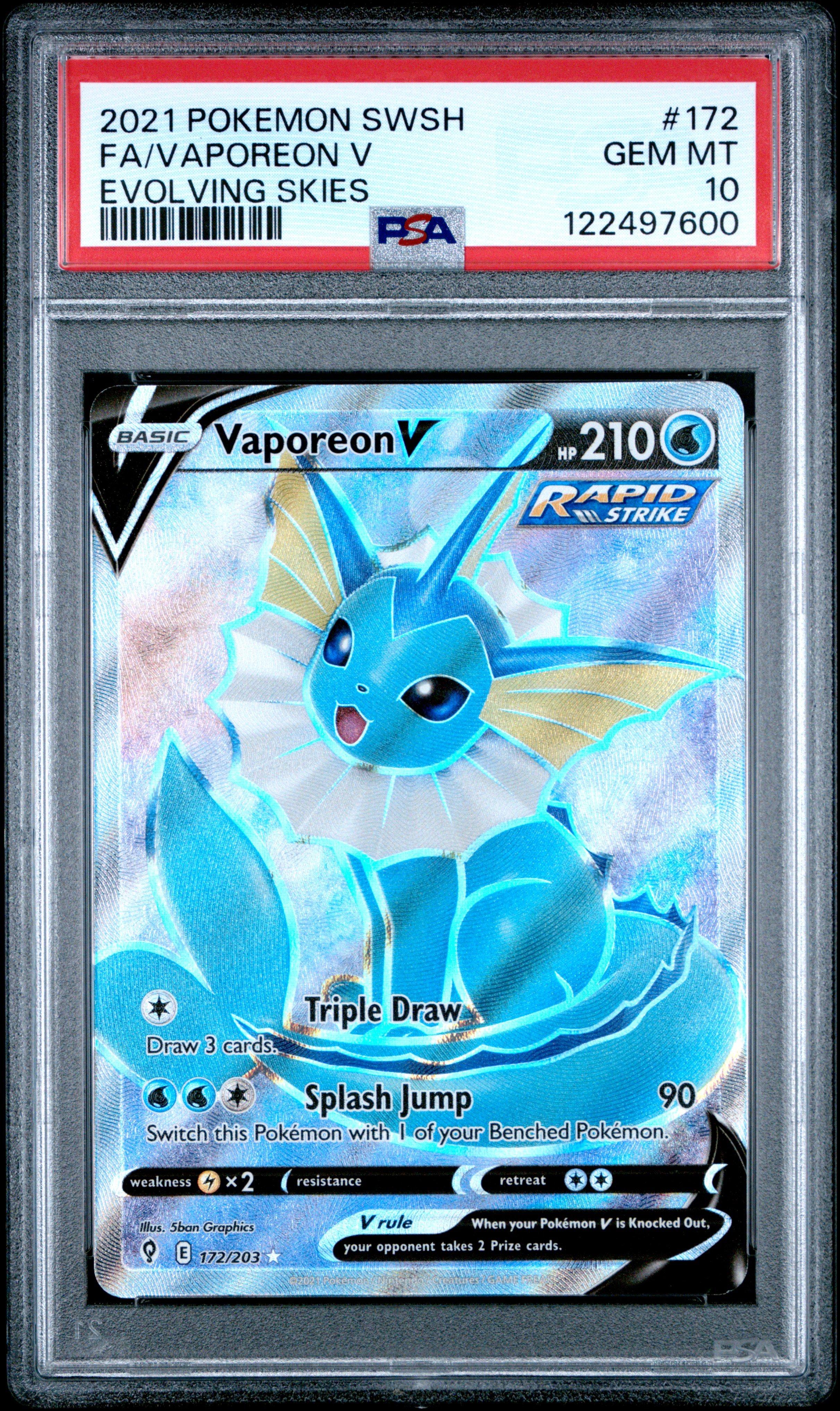 2021 Pokemon Sword & Shield Evolving Skies 172 Full Art/vaporeon V