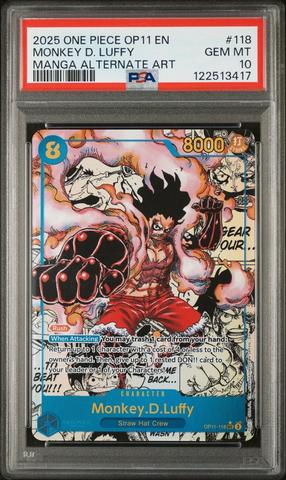 サインルフィ psa8 2025 One Piece Op11-a Fist Of Divine Speed 118 Monkey D